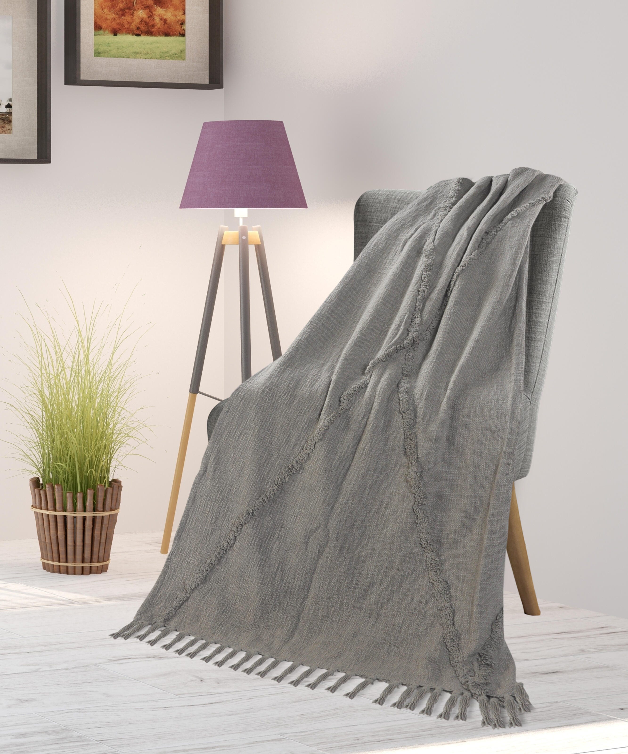 Diamond Solid Throw Blanket, Gray, large
