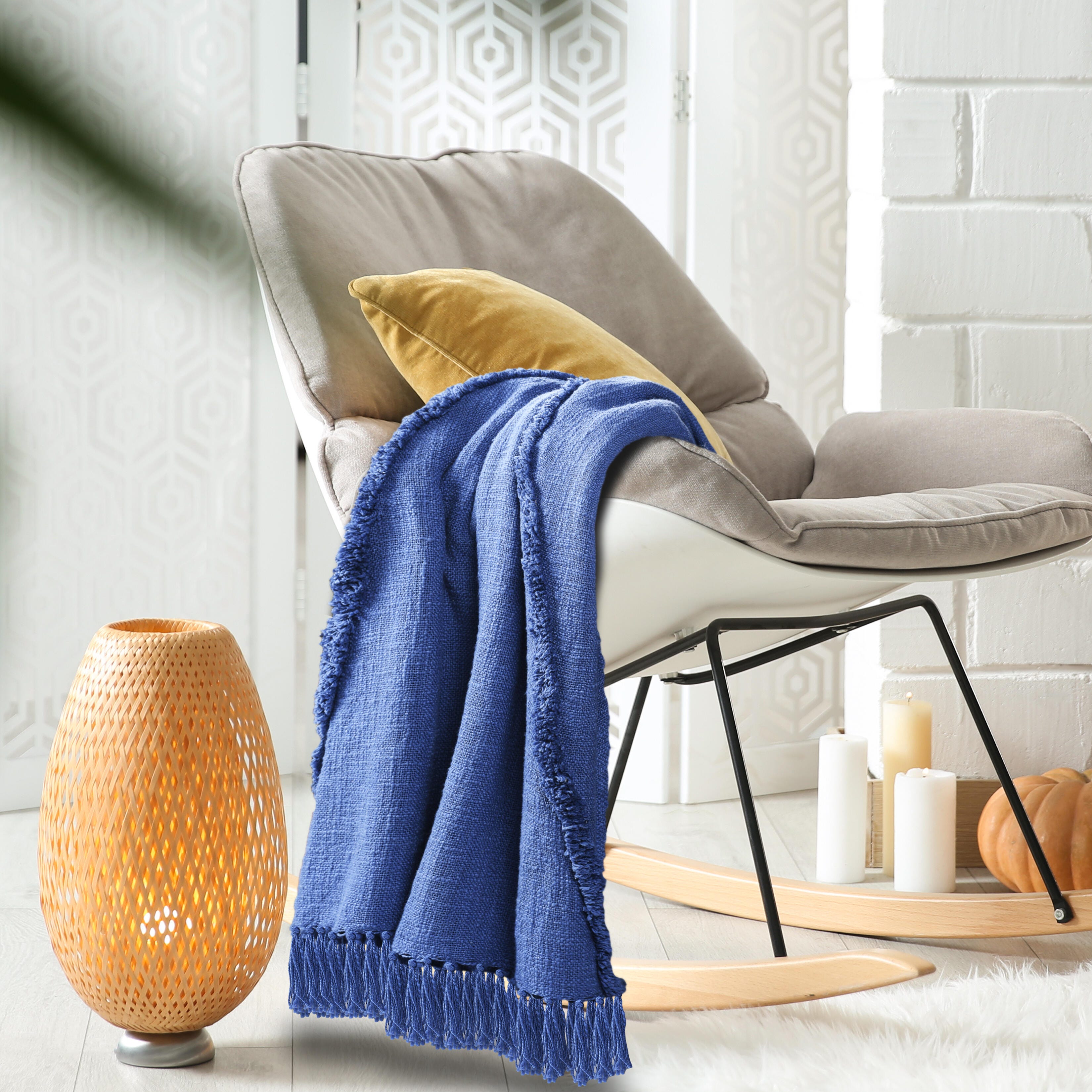 Diamond Solid Throw Blanket, Blue, large