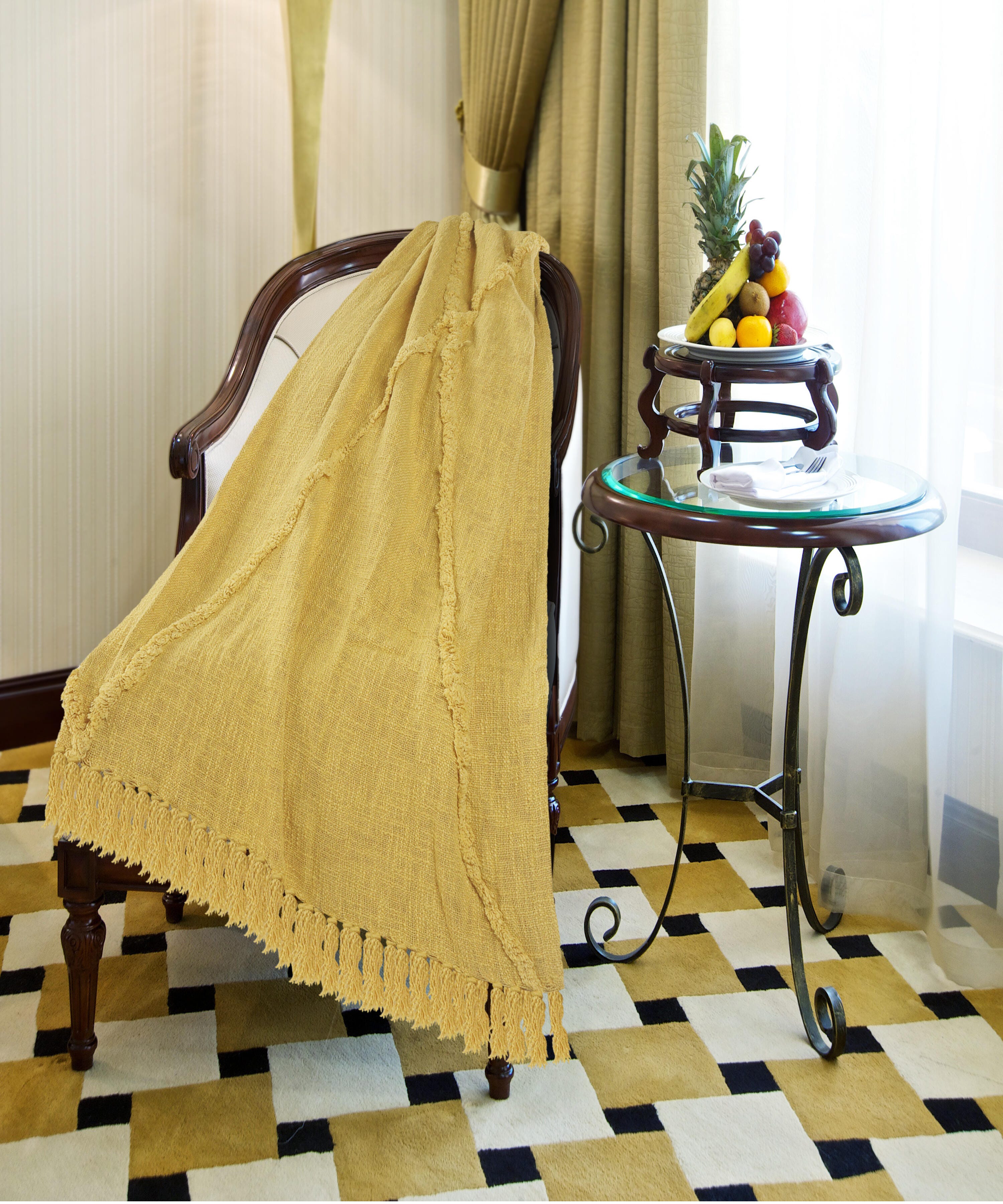 Diamond Solid Throw Blanket, Yellow, rollover