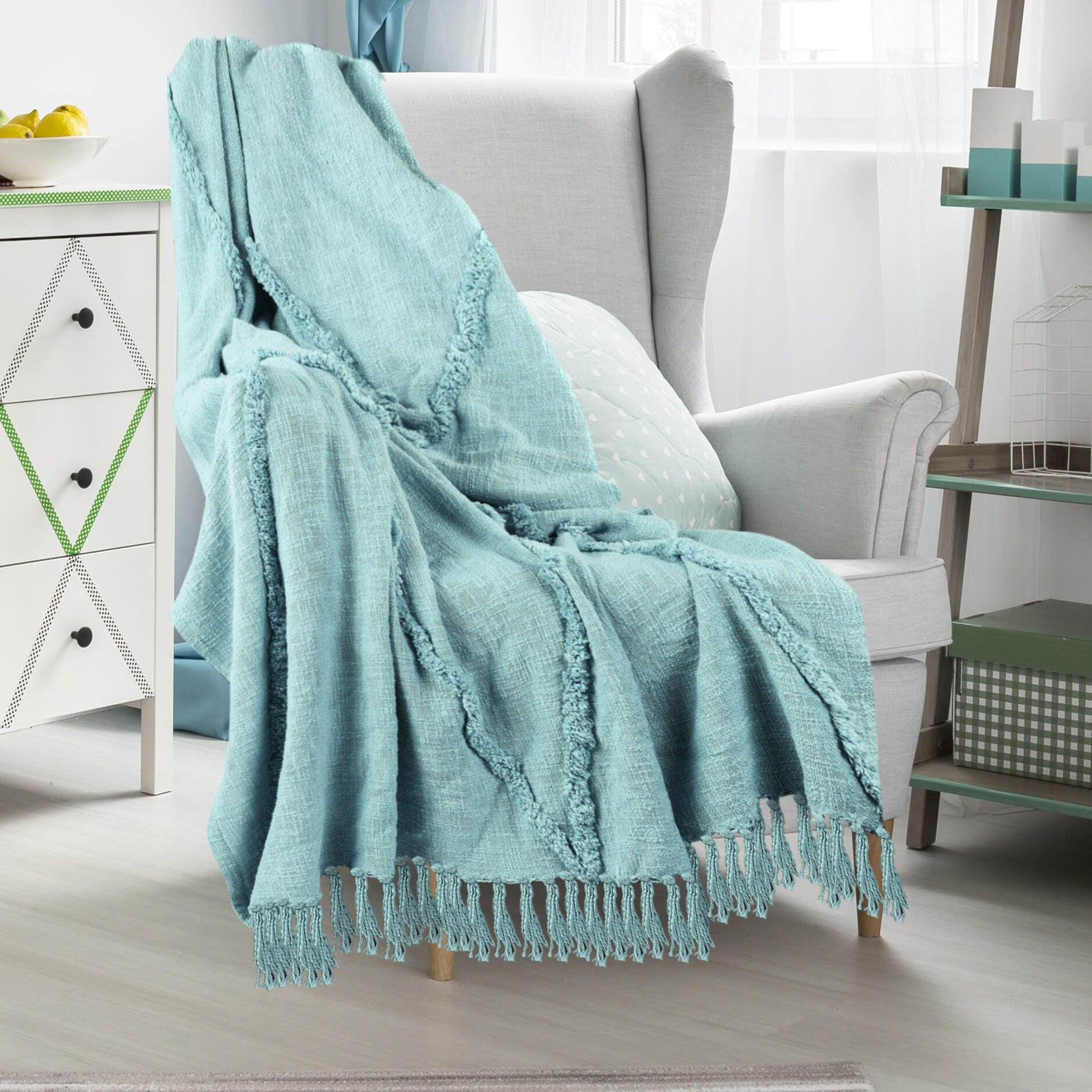 Diamond Solid Throw Blanket, Light Blue, large