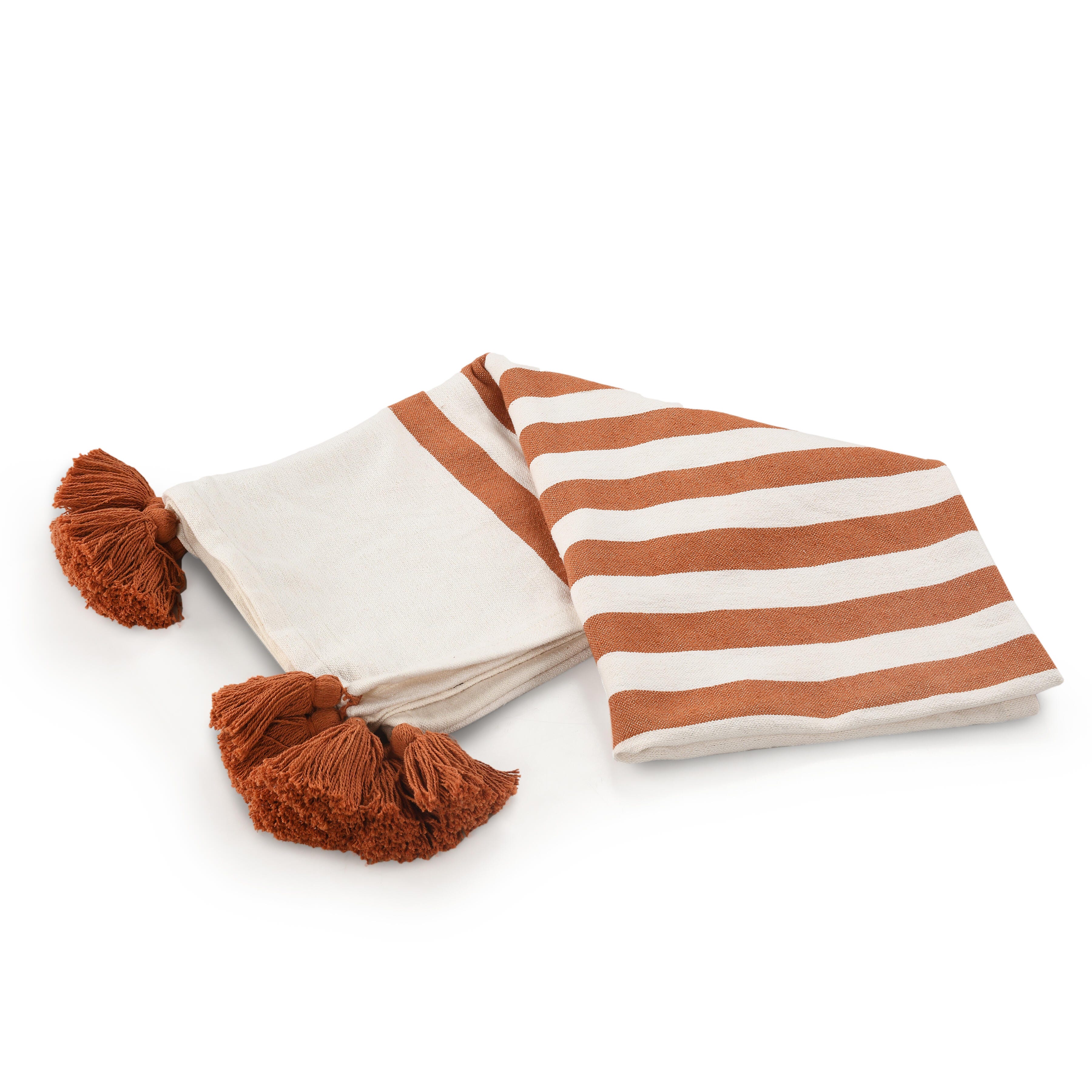 Harbor Striped Throw Blanket, Orange, large
