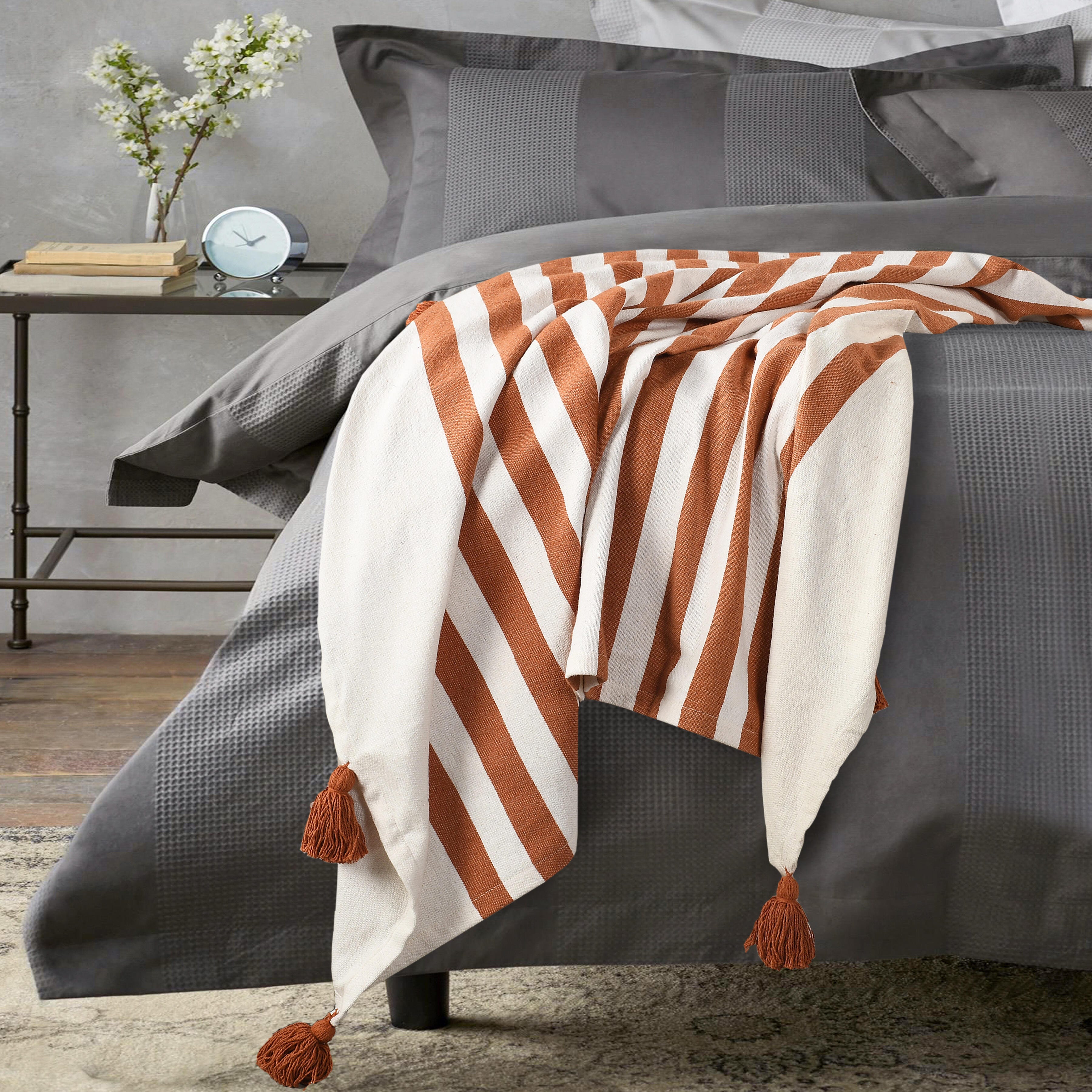 Harbor Striped Throw Blanket, Orange, large