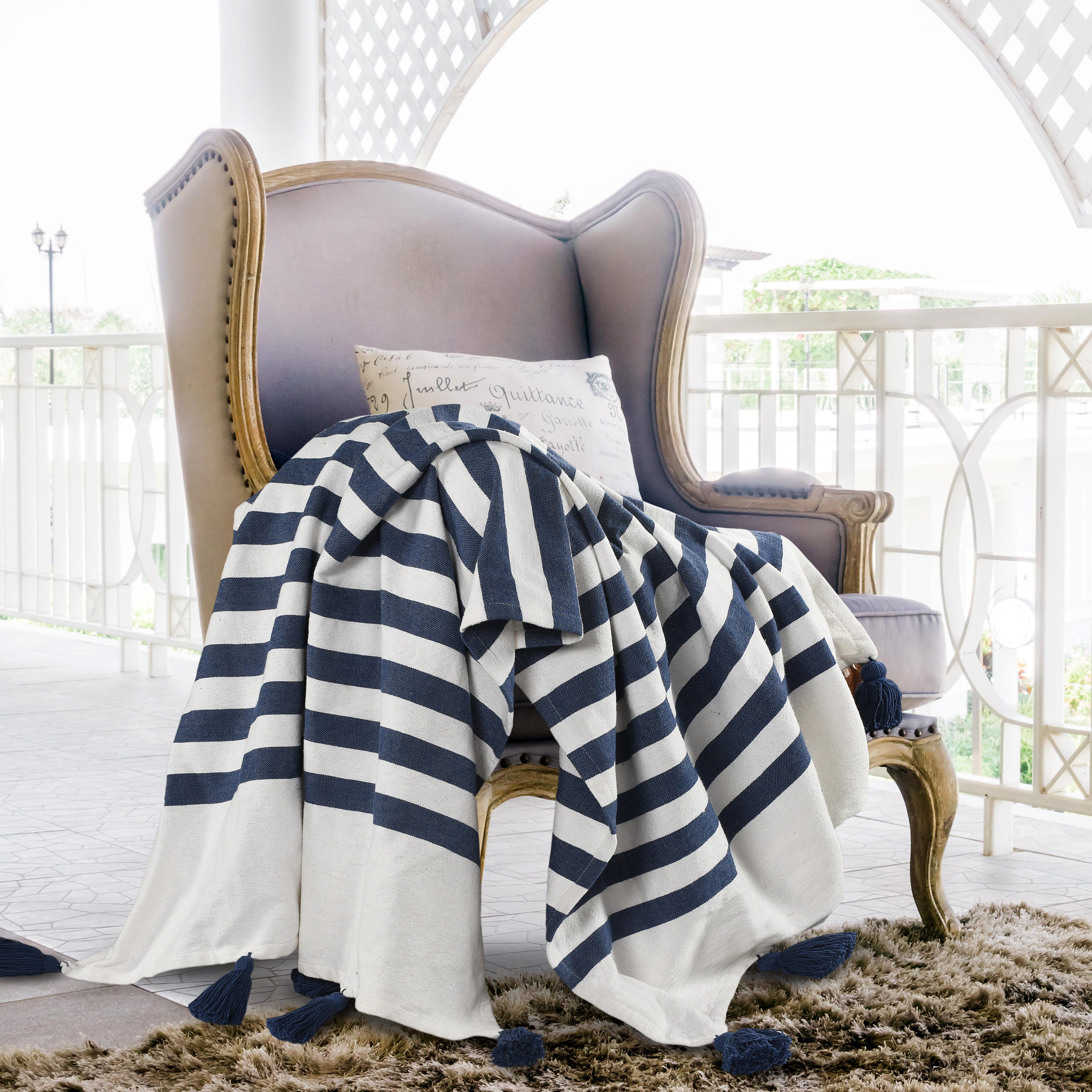 Harbor Striped Throw Blanket, Blue, large