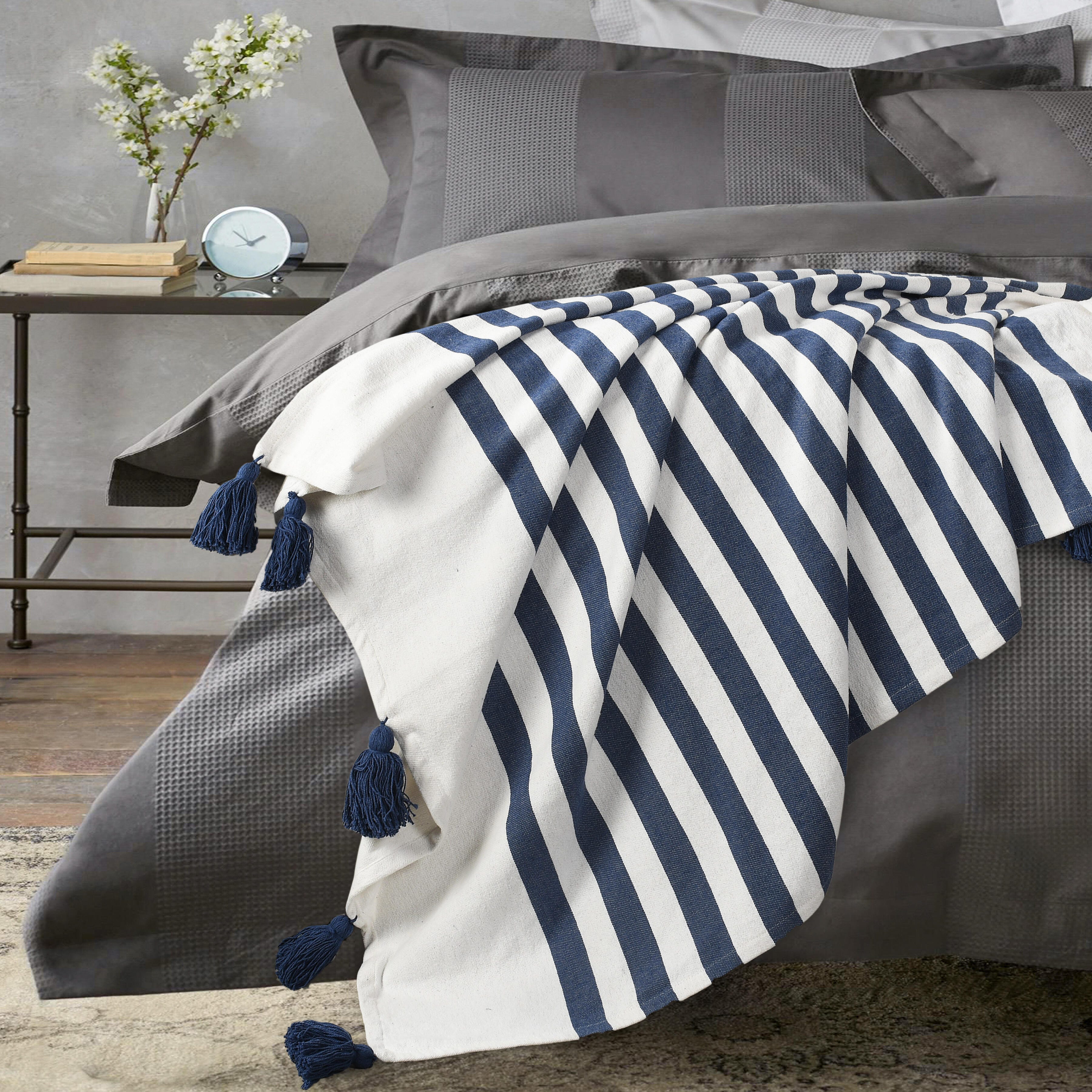 Harbor Striped Throw Blanket, Blue, large
