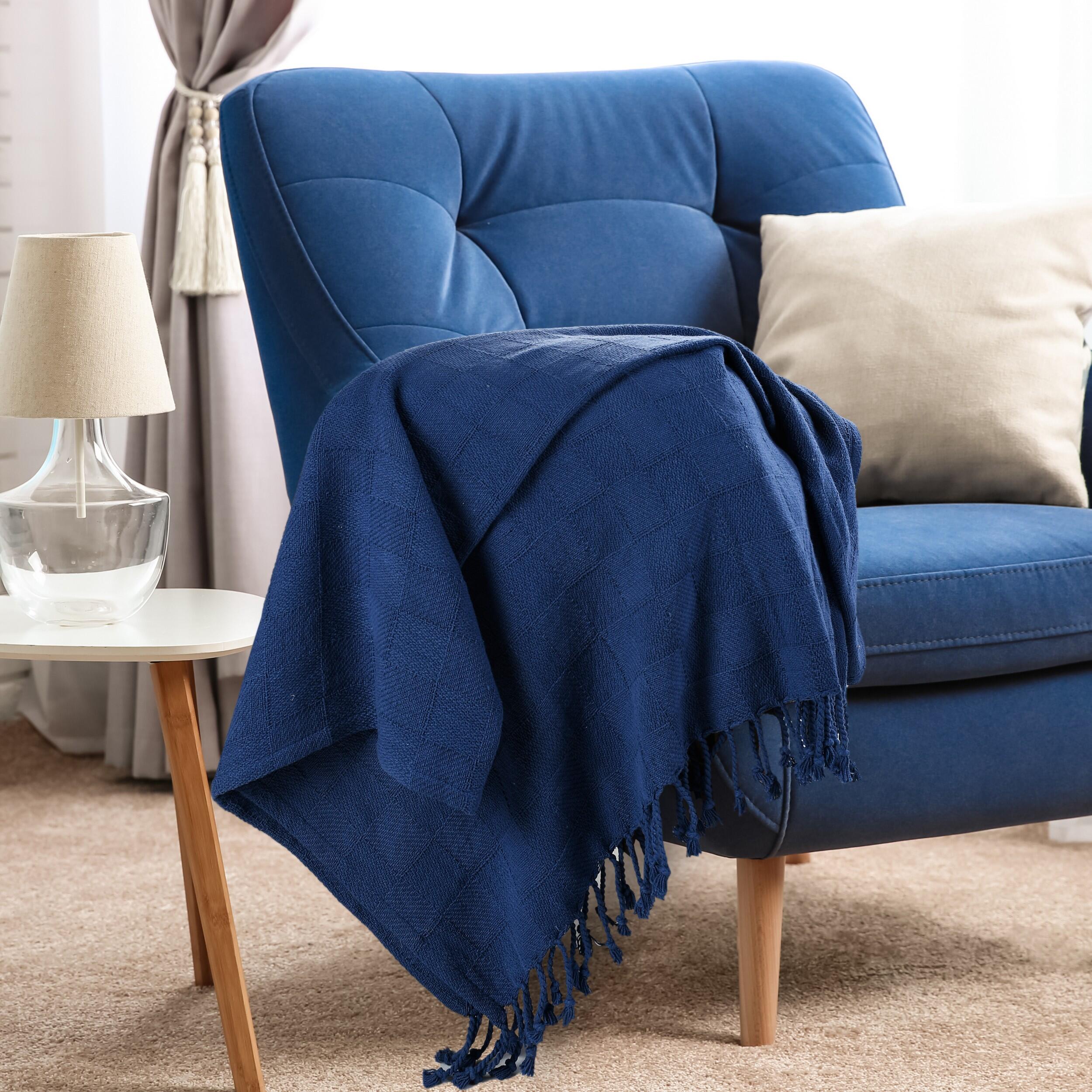 Heather Solid Throw Blanket, Blue, large