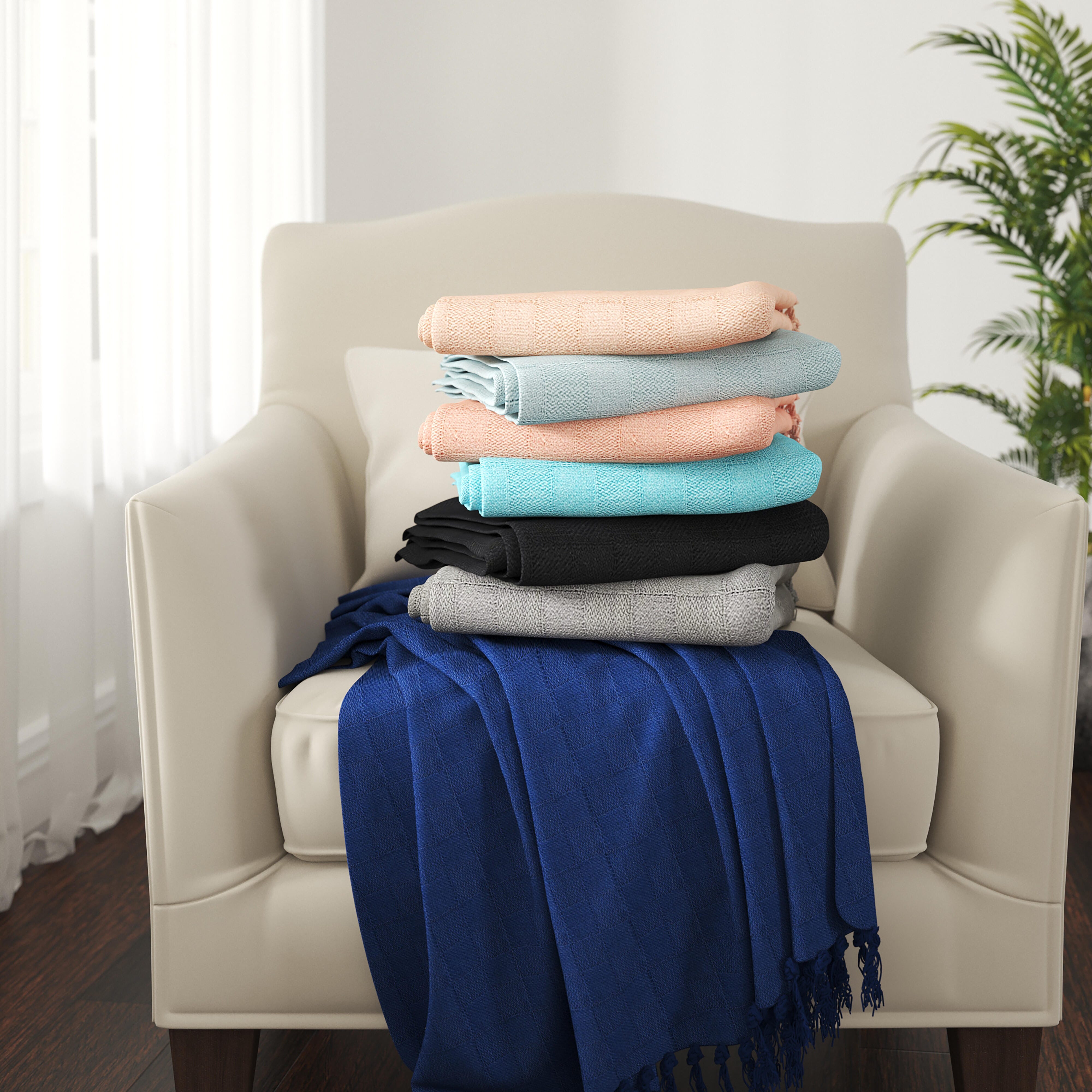 Heather Solid Throw Blanket, Blue, large