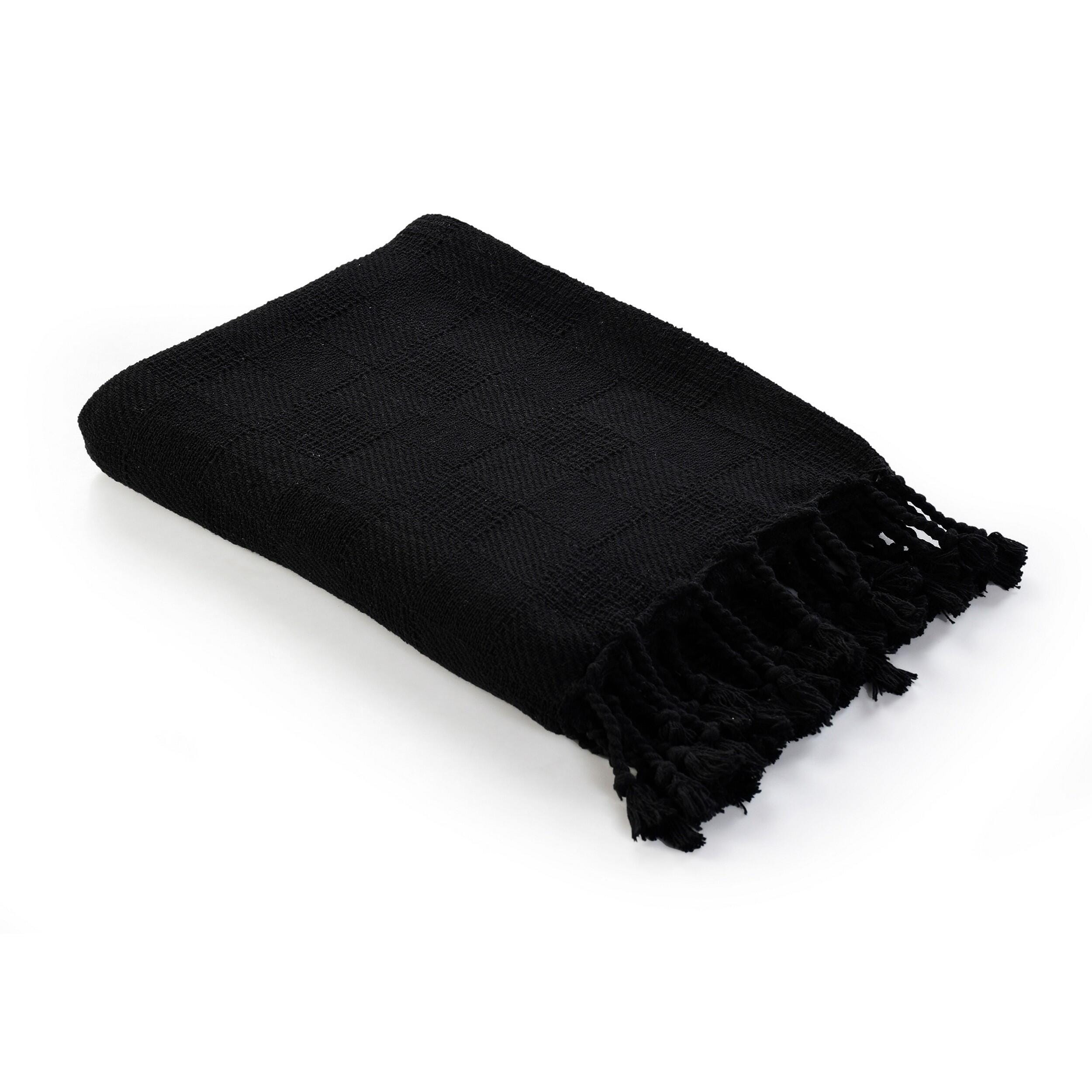 Heather Solid Throw Blanket, Black, large