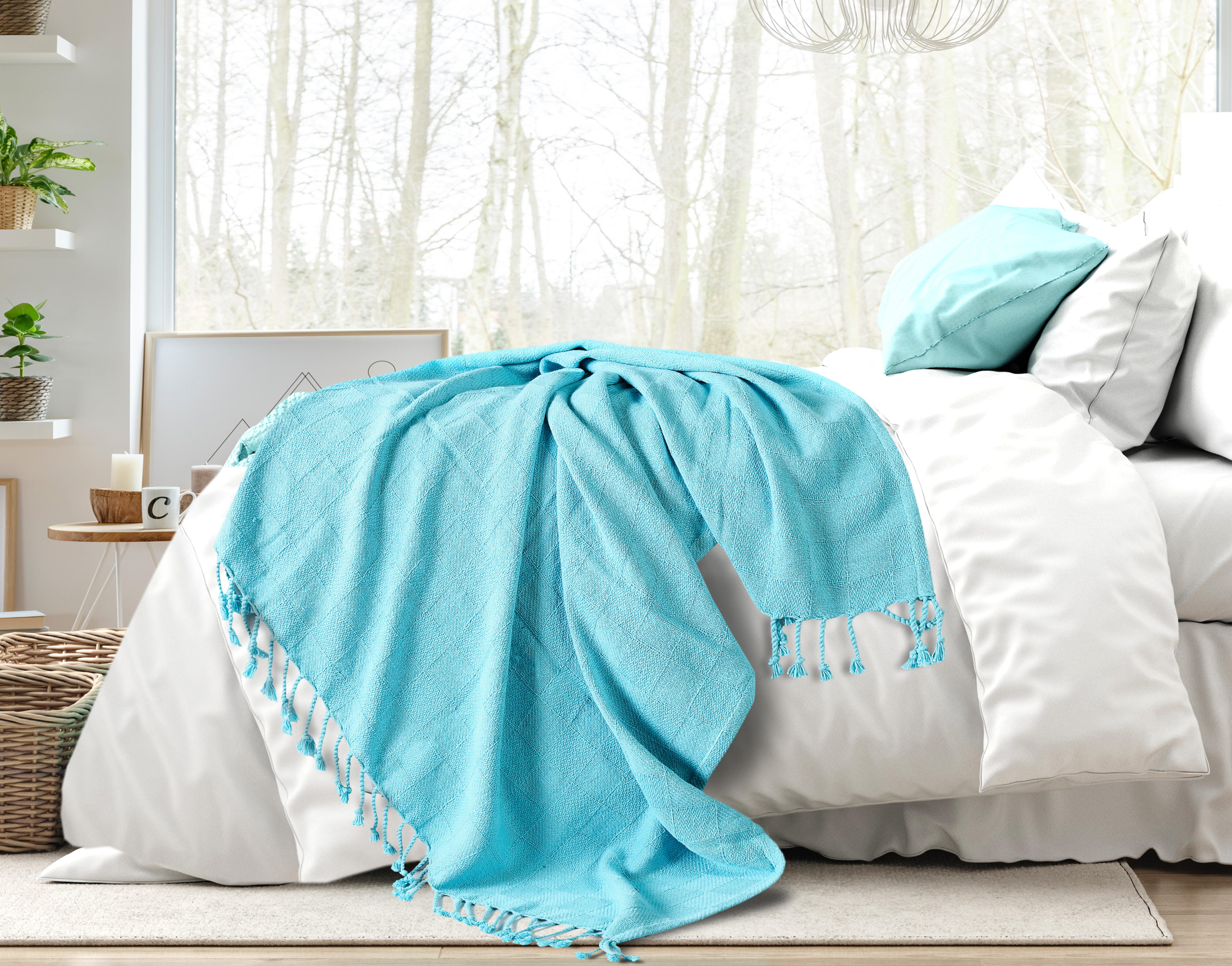 Heather Solid Throw Blanket, Aqua Blue, large