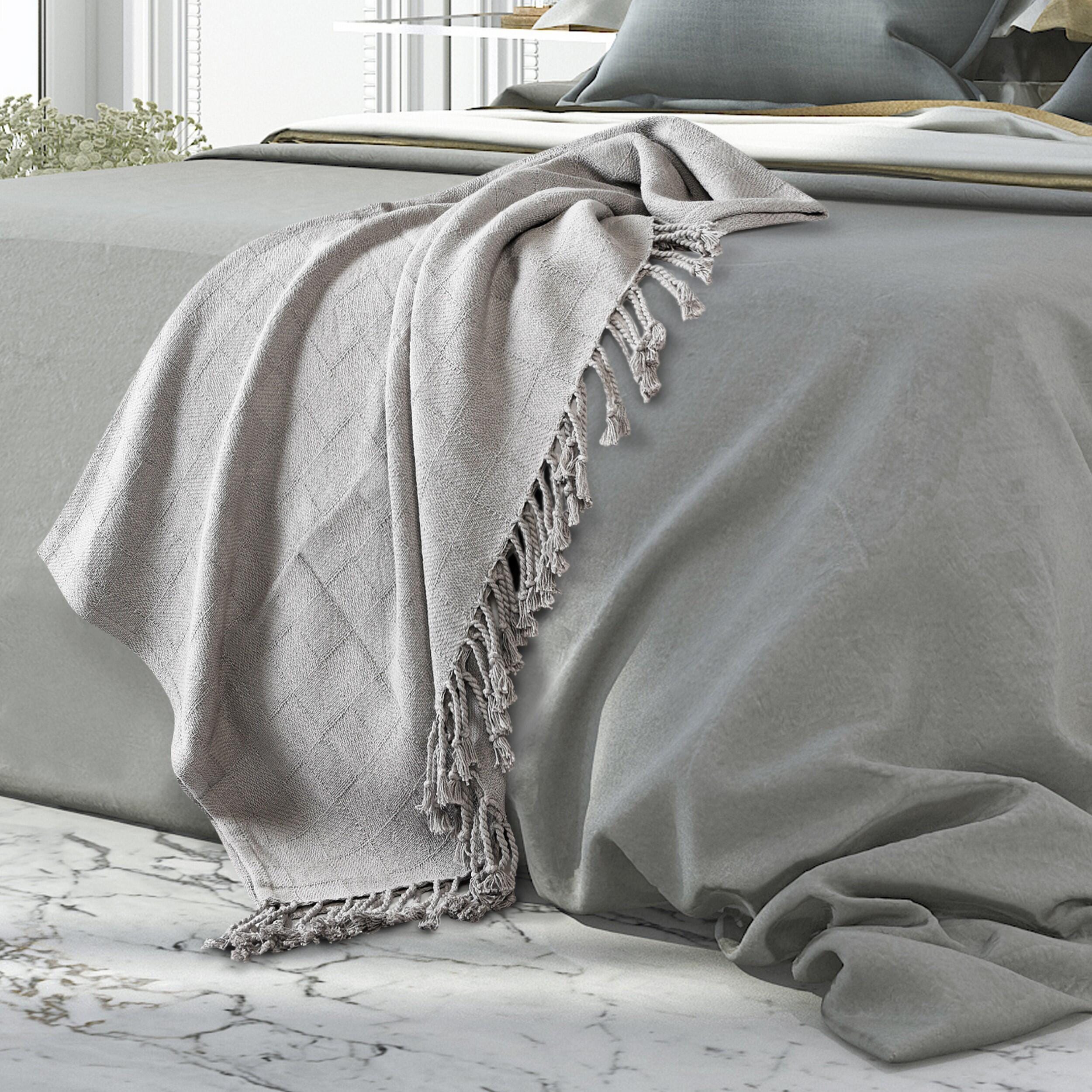 Heather Solid Throw Blanket, Gray, large