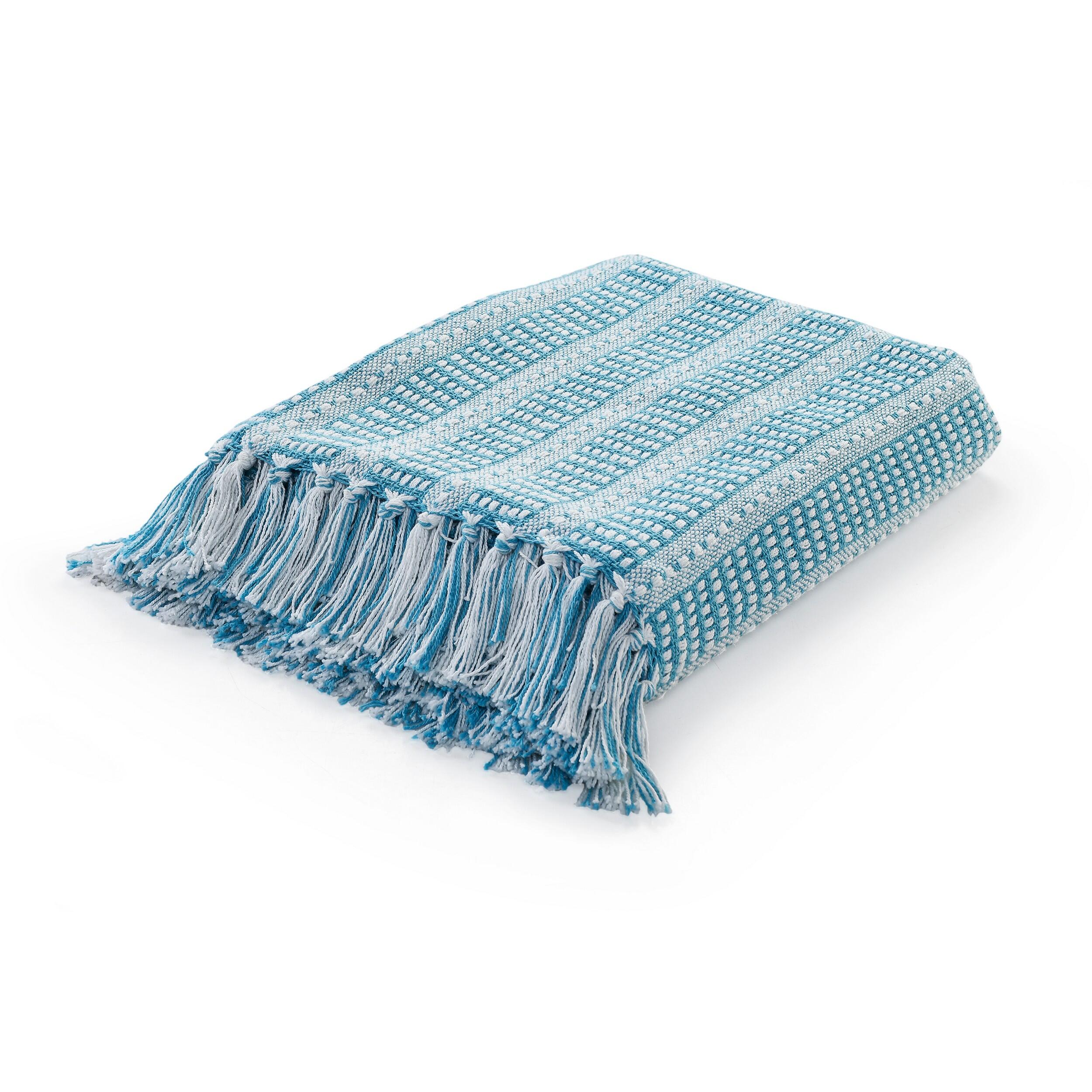 Ridgeline Striped Throw Blanket, Cyan Blue, large
