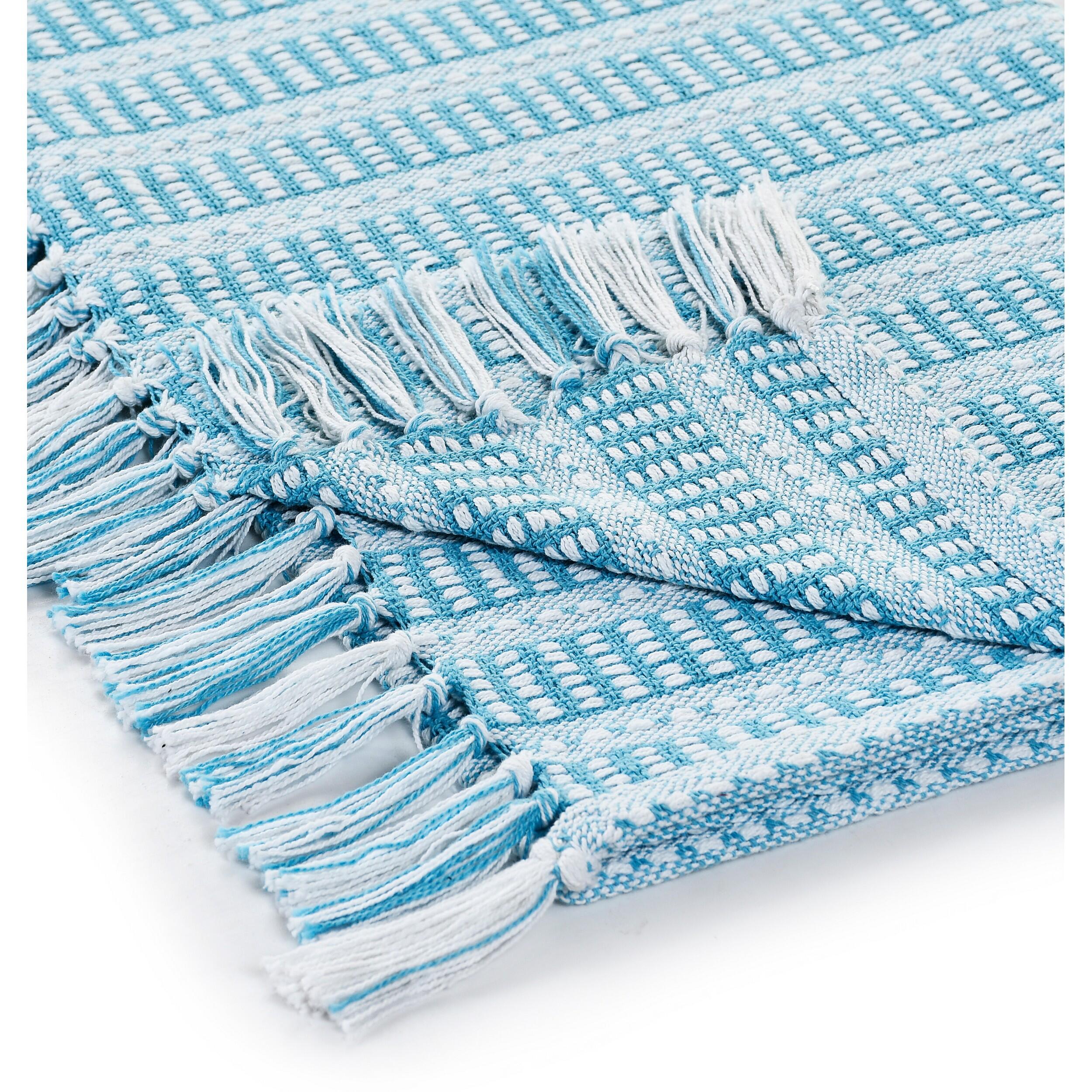 Ridgeline Striped Throw Blanket, Cyan Blue, large