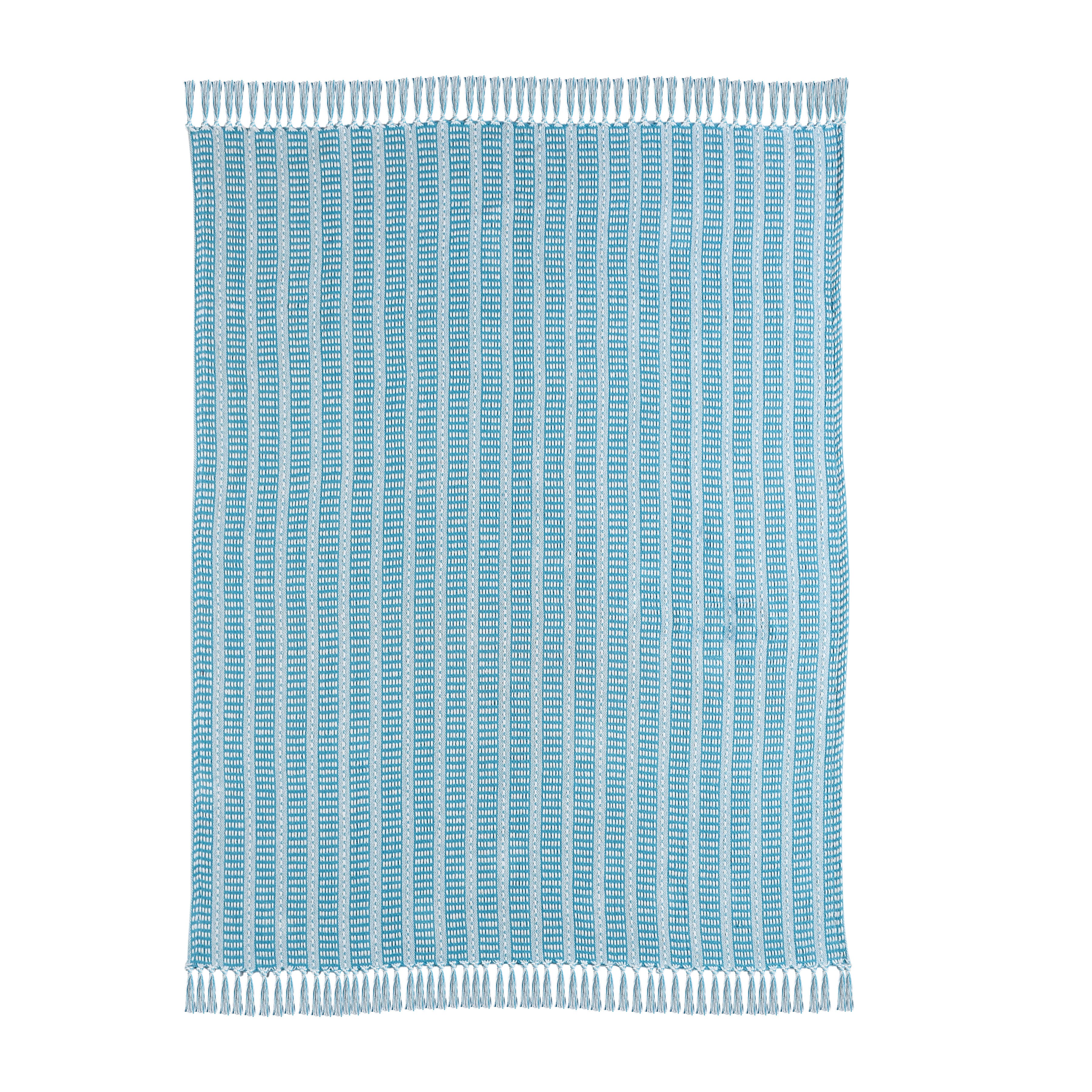 Ridgeline Striped Throw Blanket, Cyan Blue, large