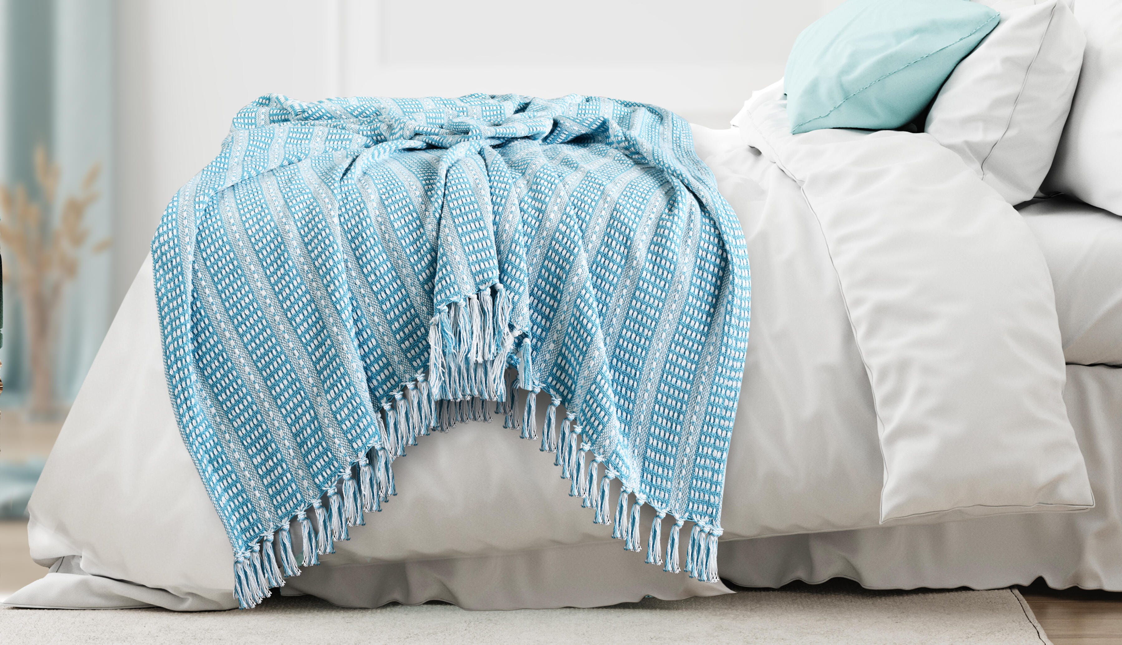 Ridgeline Striped Throw Blanket, Cyan Blue, large