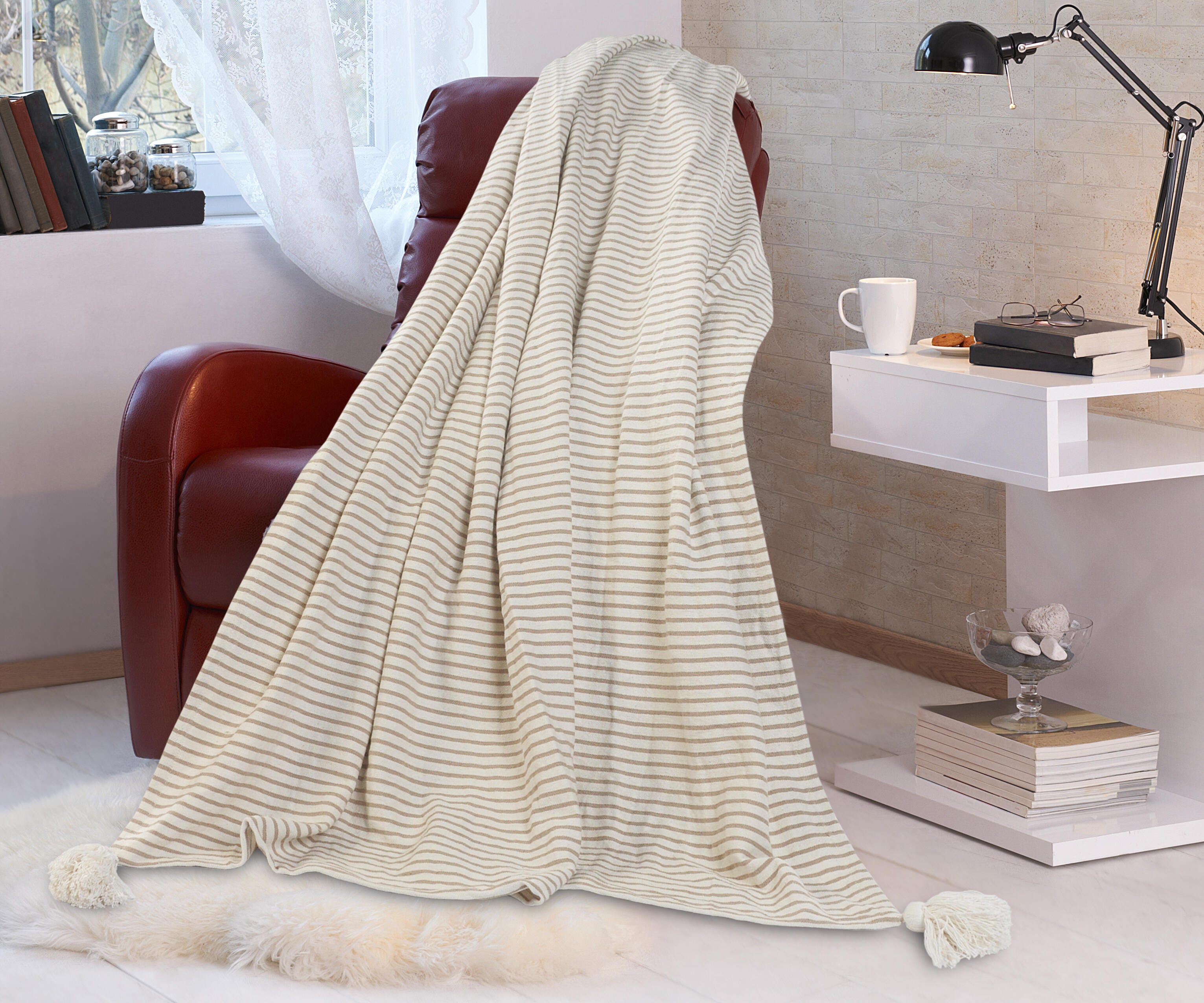 Insignia Striped Throw Blanket, Brown, large