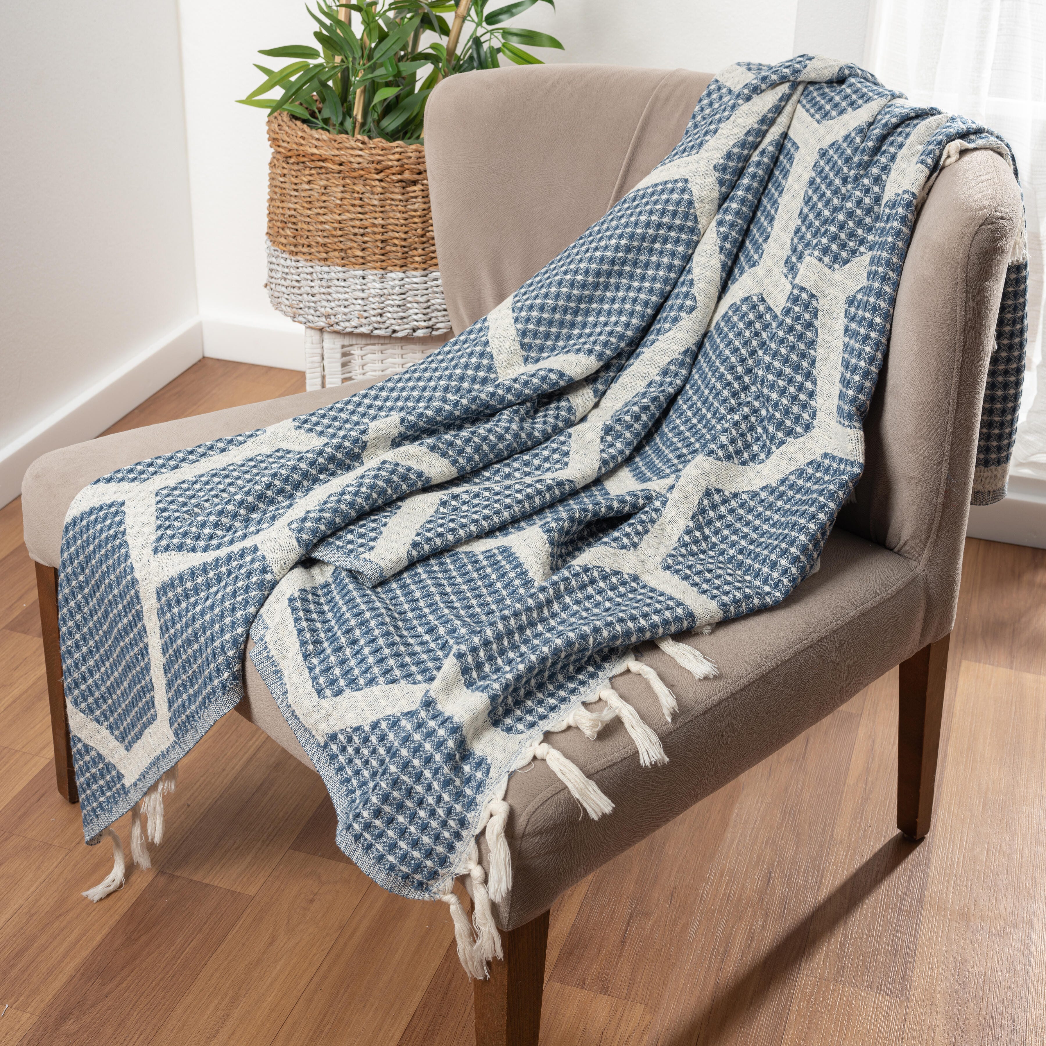 Avery Geometric Throw Blanket, Blue, large