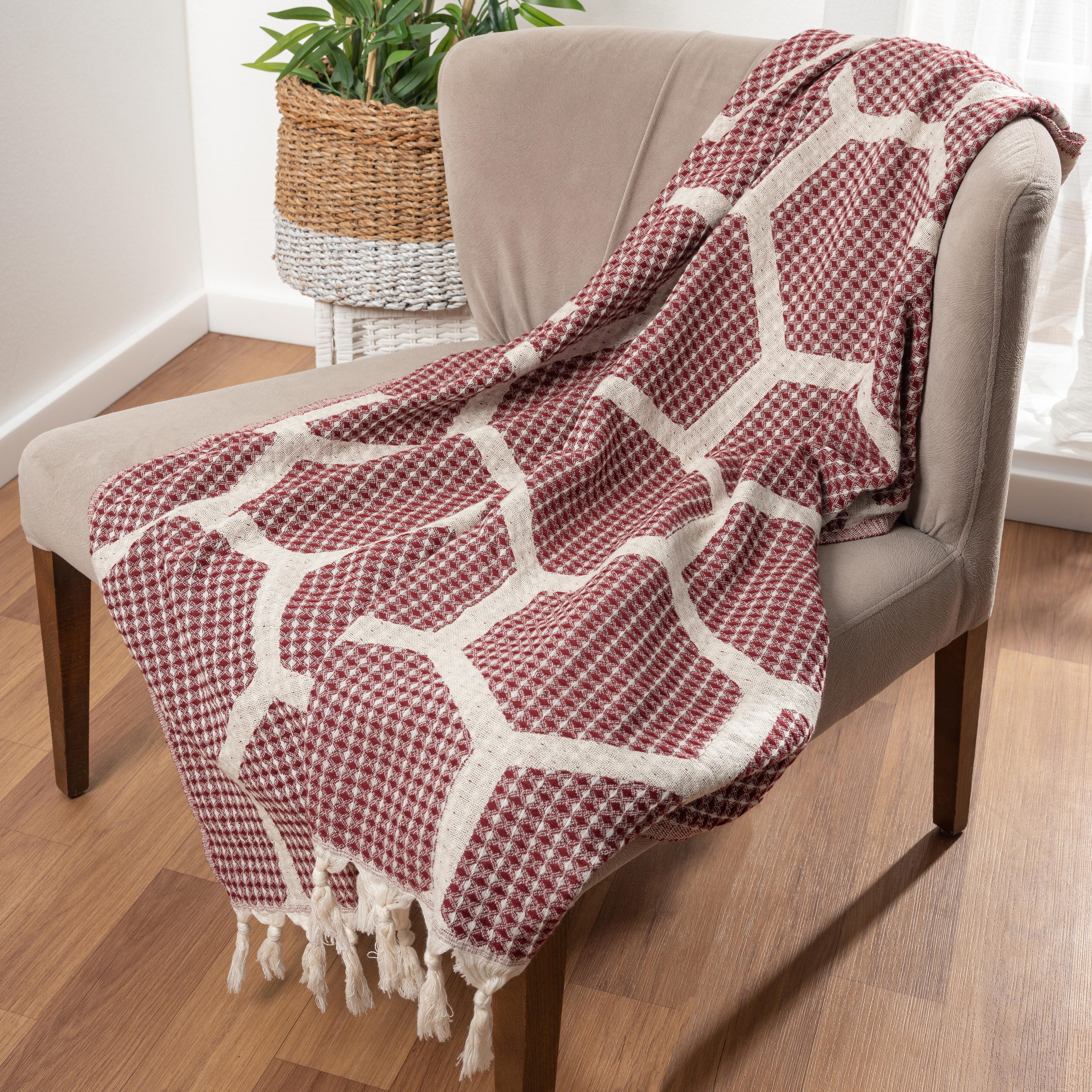 Avery Geometric Throw Blanket, Red, large