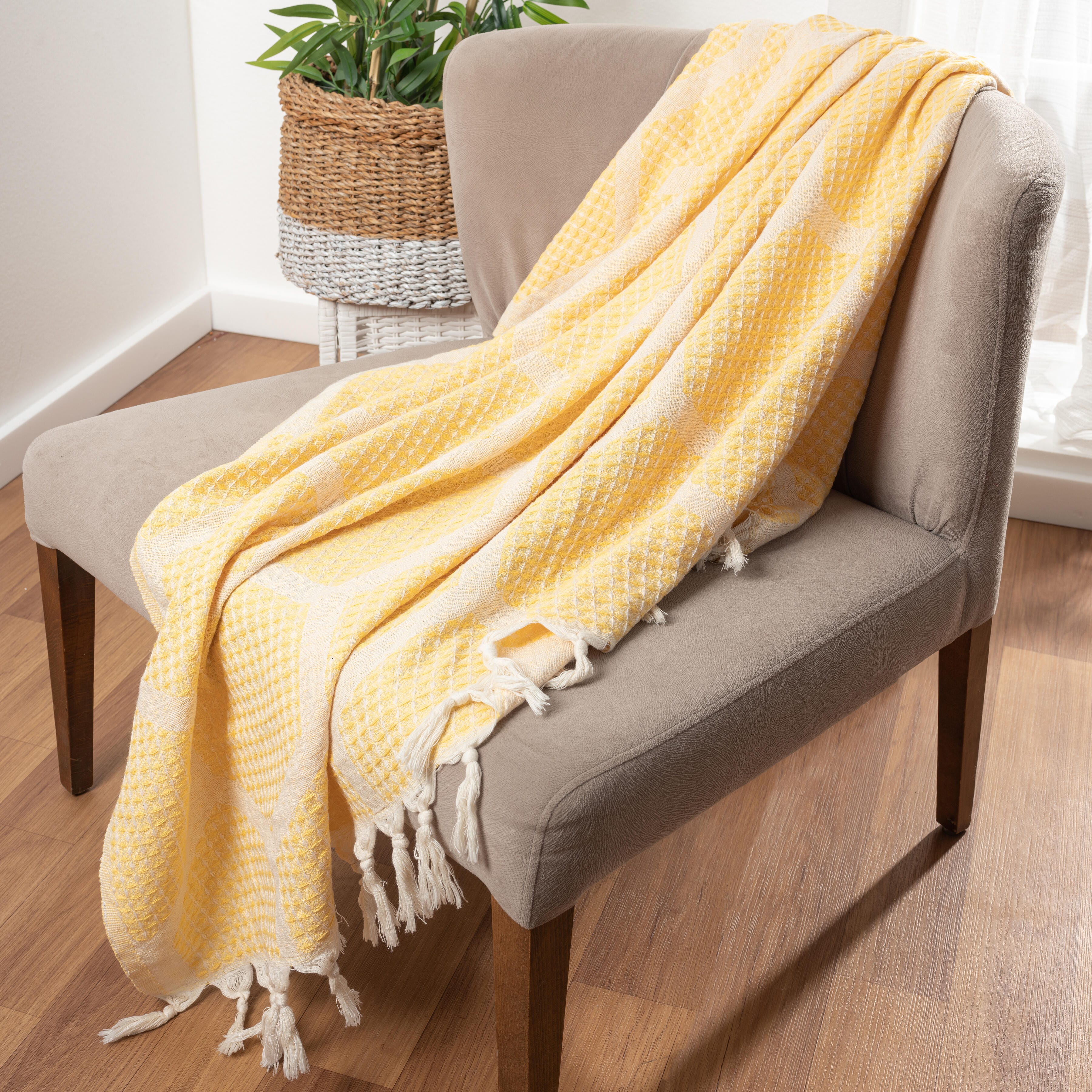 Avery Geometric Throw Blanket, Yellow, large