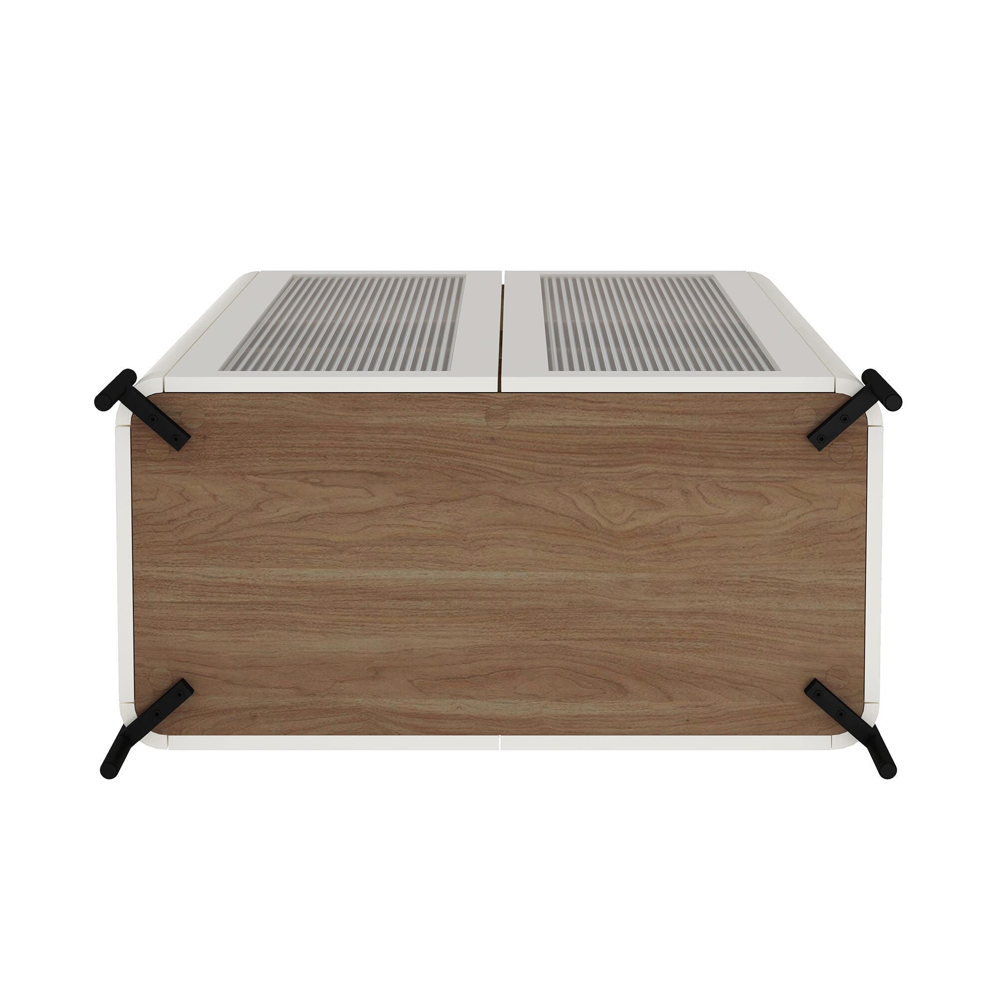 Manhattan Comfort Abbey 32" Ribbed Tempered Glass Door Accent Cabinet, Maple/Off White, large
