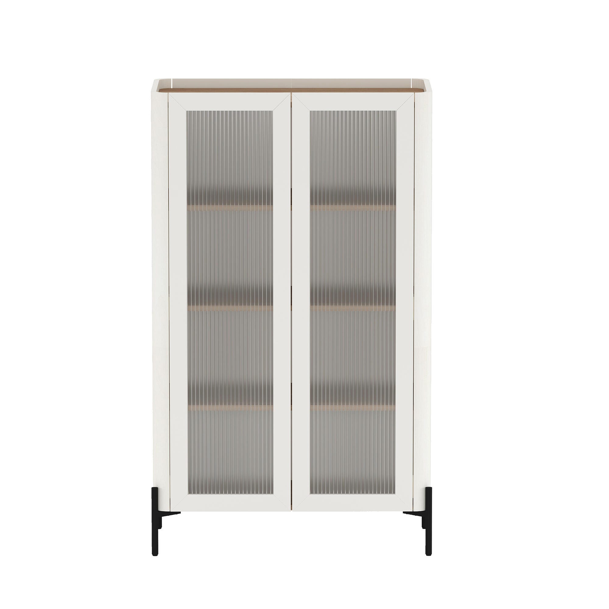 Manhattan Comfort Abbey 32" Ribbed Tempered Glass Door Accent Cabinet, Maple/Off White, large