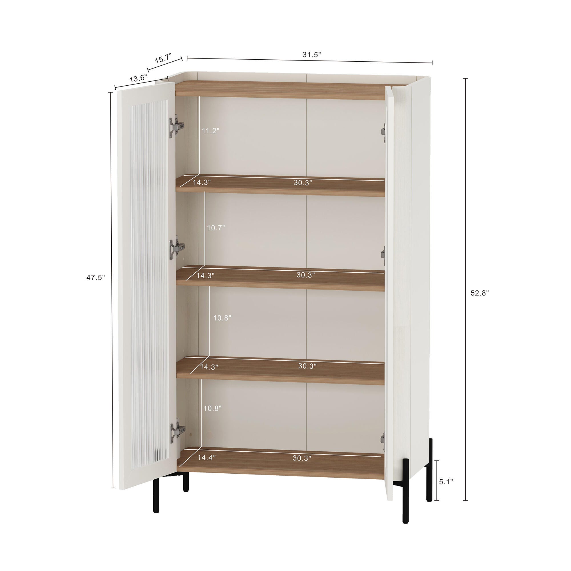 Manhattan Comfort Abbey 32" Ribbed Tempered Glass Door Accent Cabinet, Maple/Off White, large
