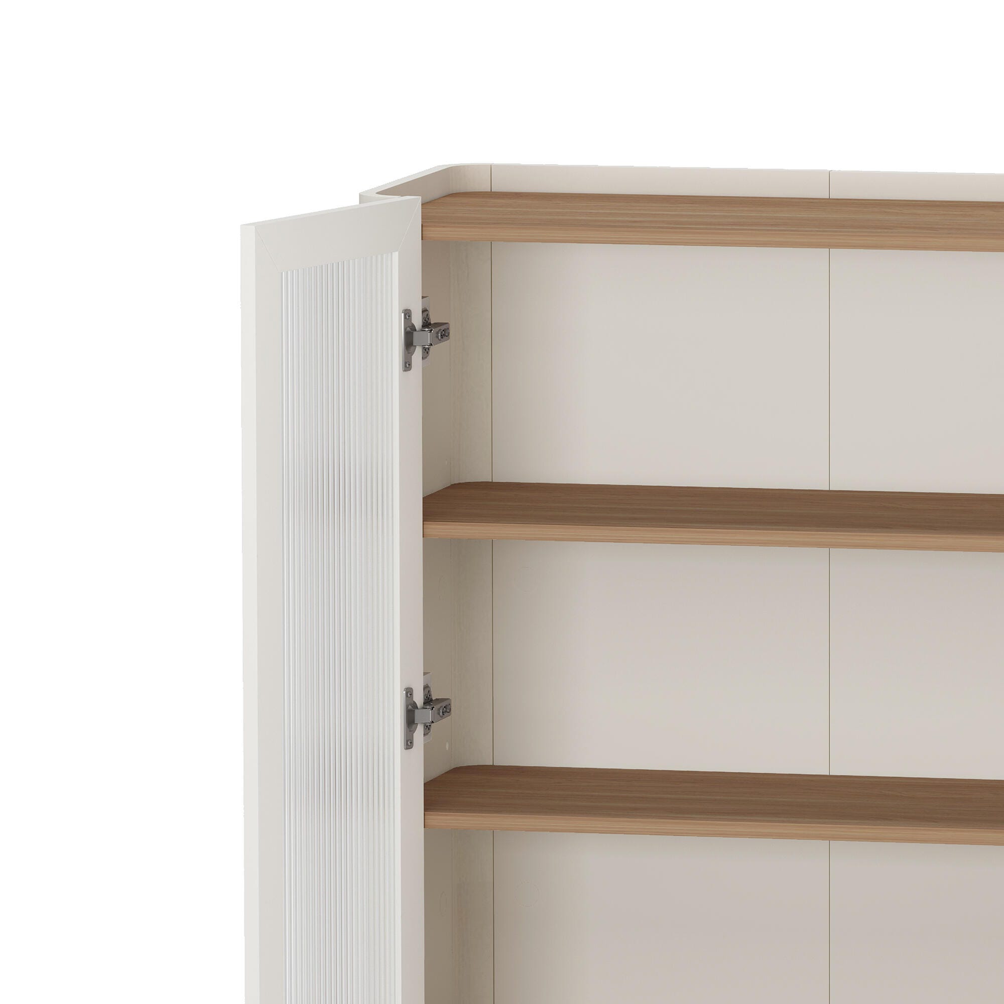 Manhattan Comfort Abbey 32" Ribbed Tempered Glass Door Accent Cabinet, Maple/Off White, large
