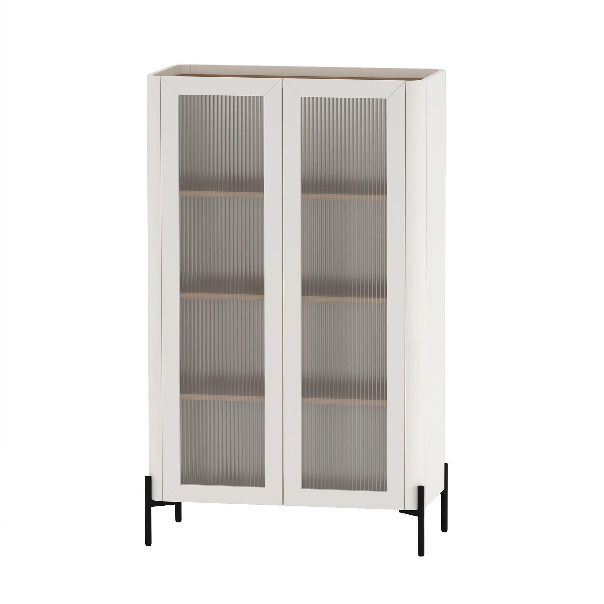 Manhattan Comfort Abbey 32" Ribbed Tempered Glass Door Accent Cabinet, Maple/Off White, large