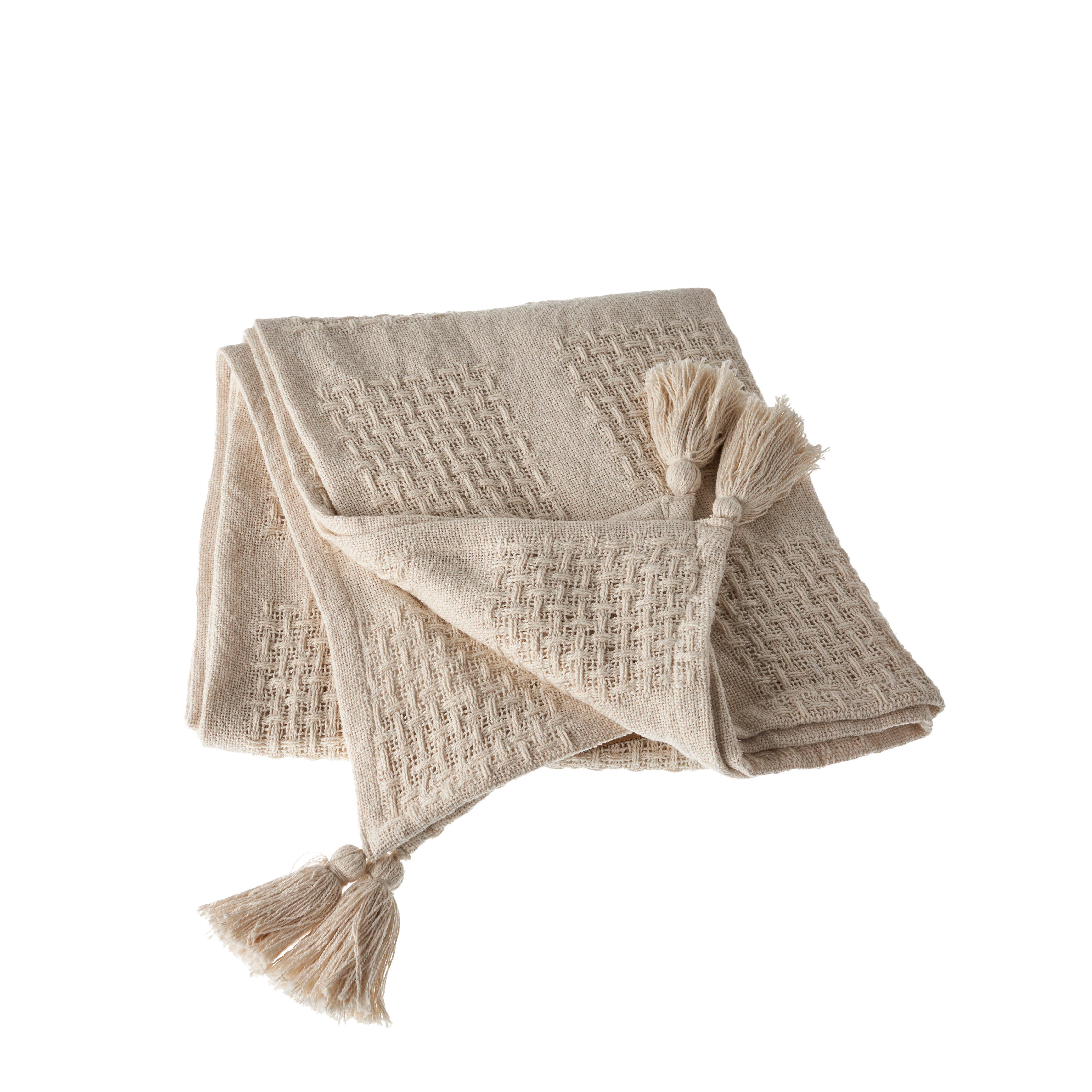 Belgium Basketweave Throw Blanket, Beige, large