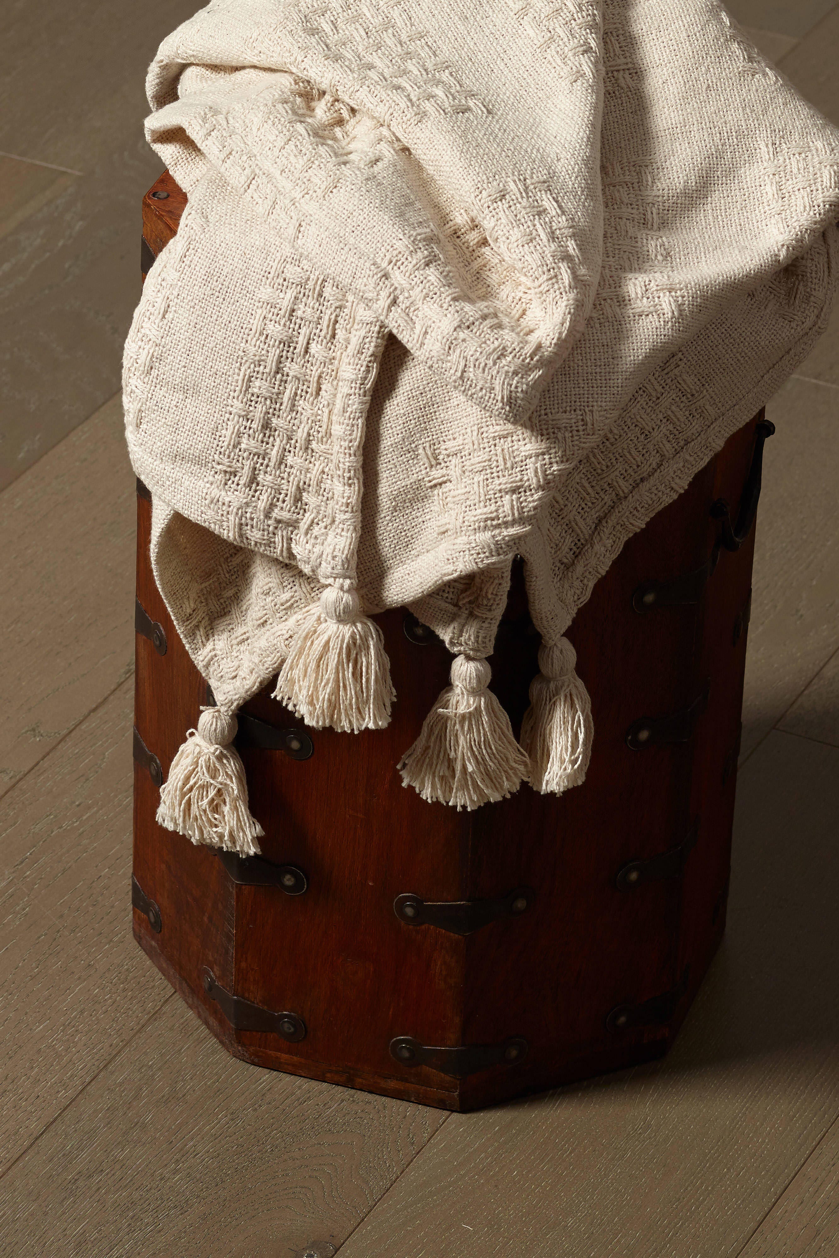 Belgium Basketweave Throw Blanket, Beige, large