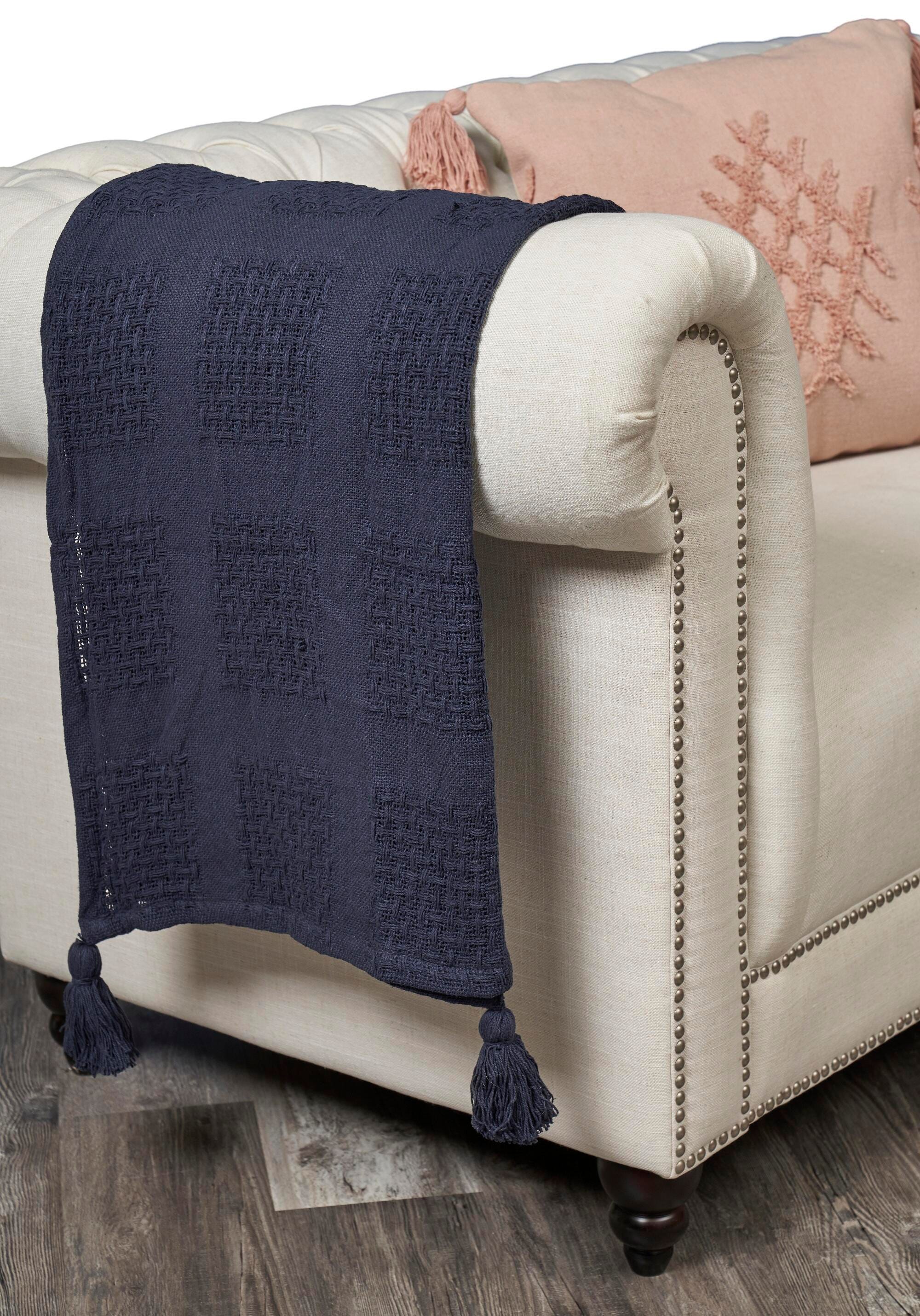 Belgium Basketweave Throw Blanket, Indigo, rollover