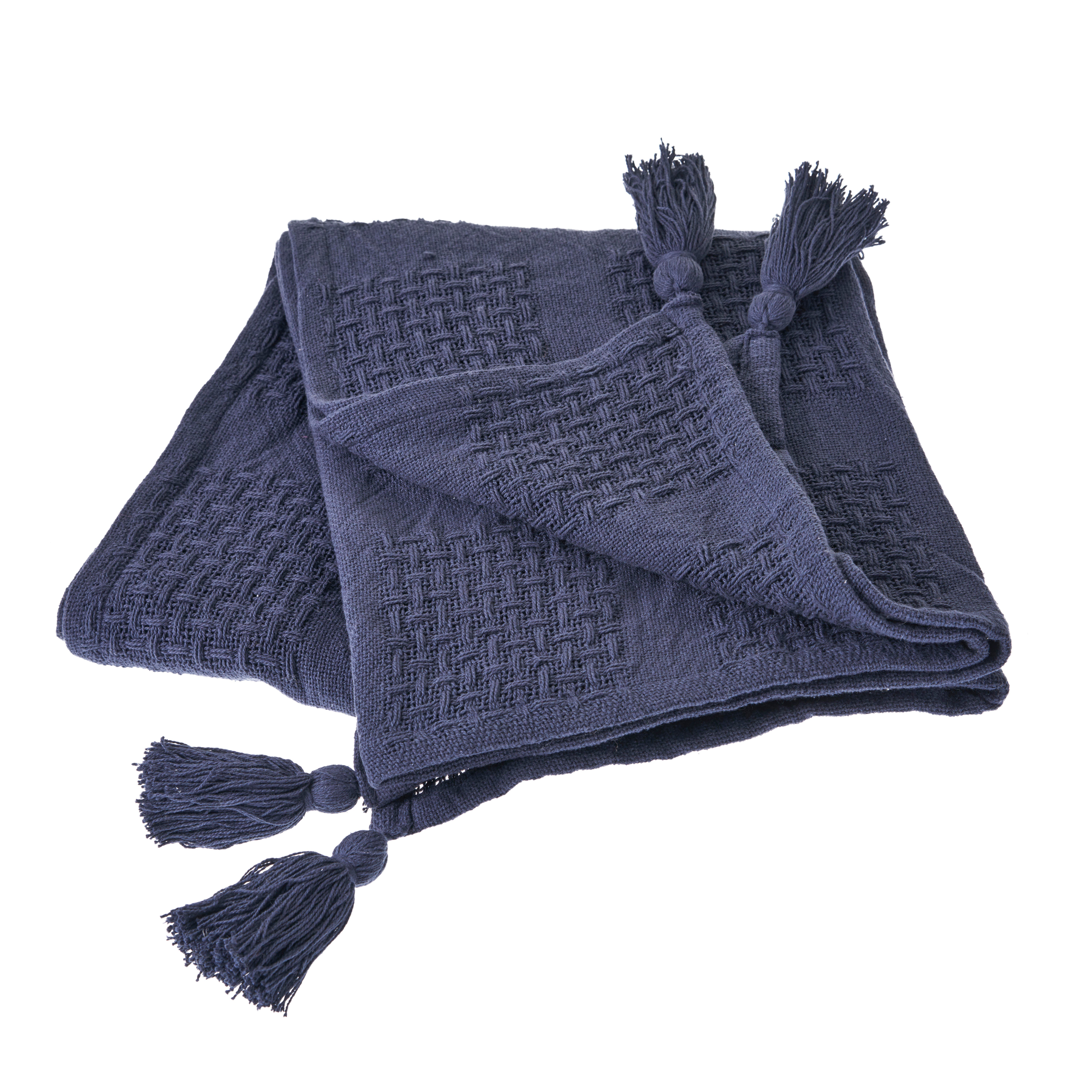Belgium Basketweave Throw Blanket, Indigo, large