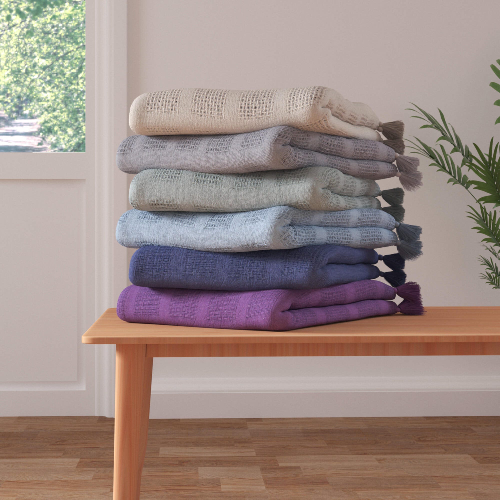 Belgium Basketweave Throw Blanket, Indigo, large