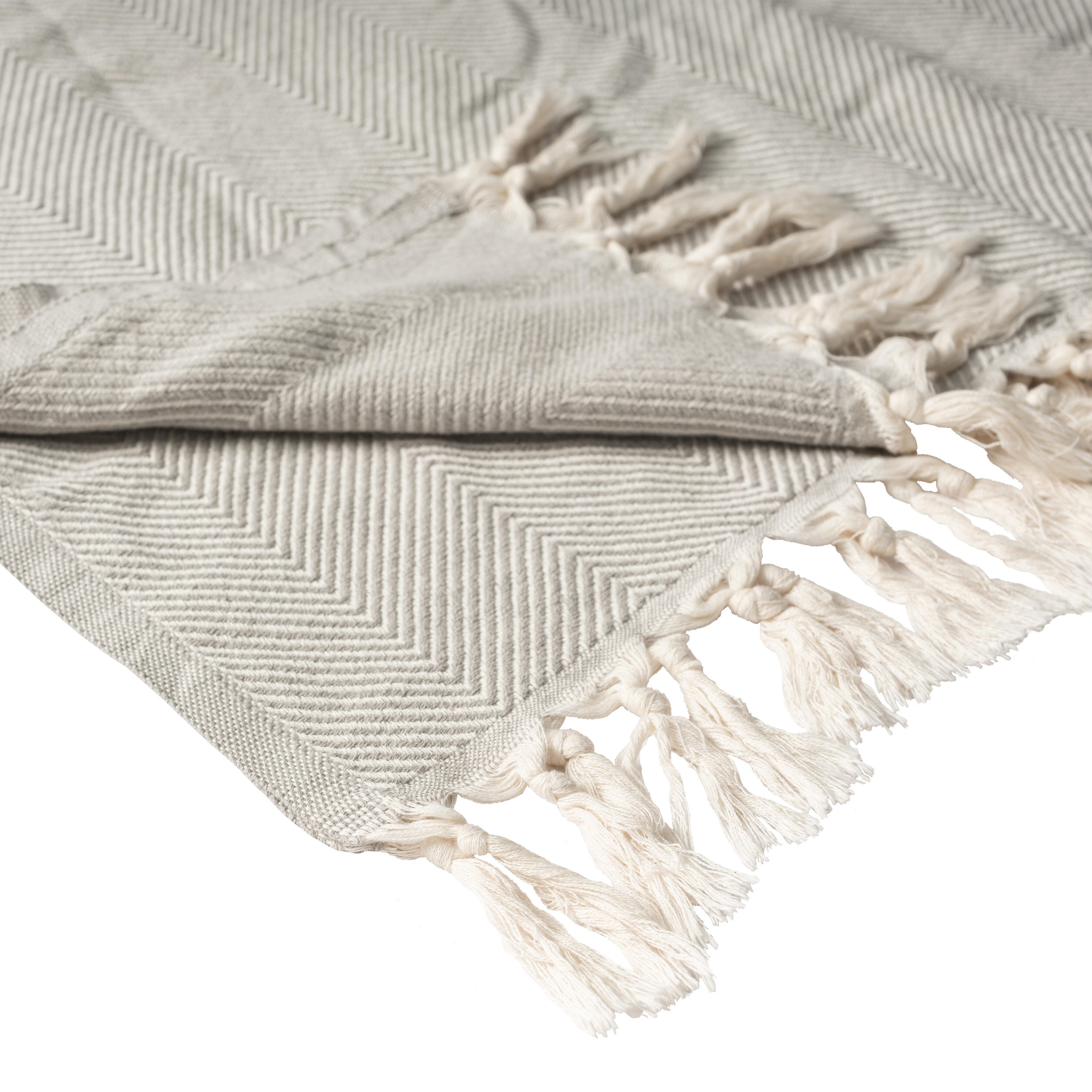 Avery Herringbone Throw Blanket, Gray, large