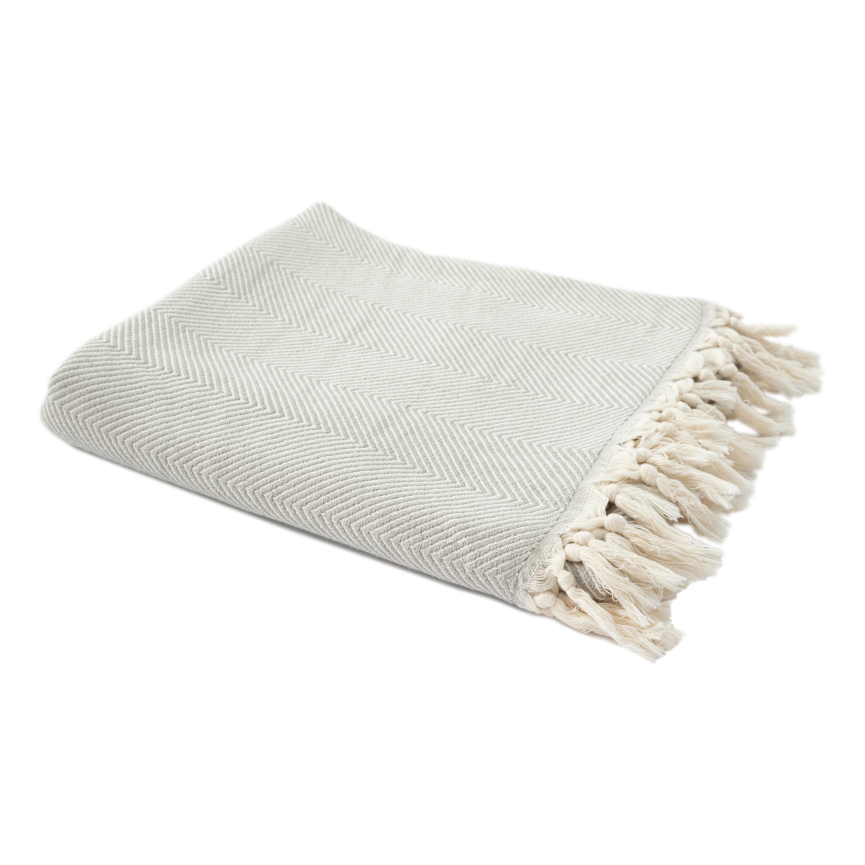 Avery Herringbone Throw Blanket, Gray, large