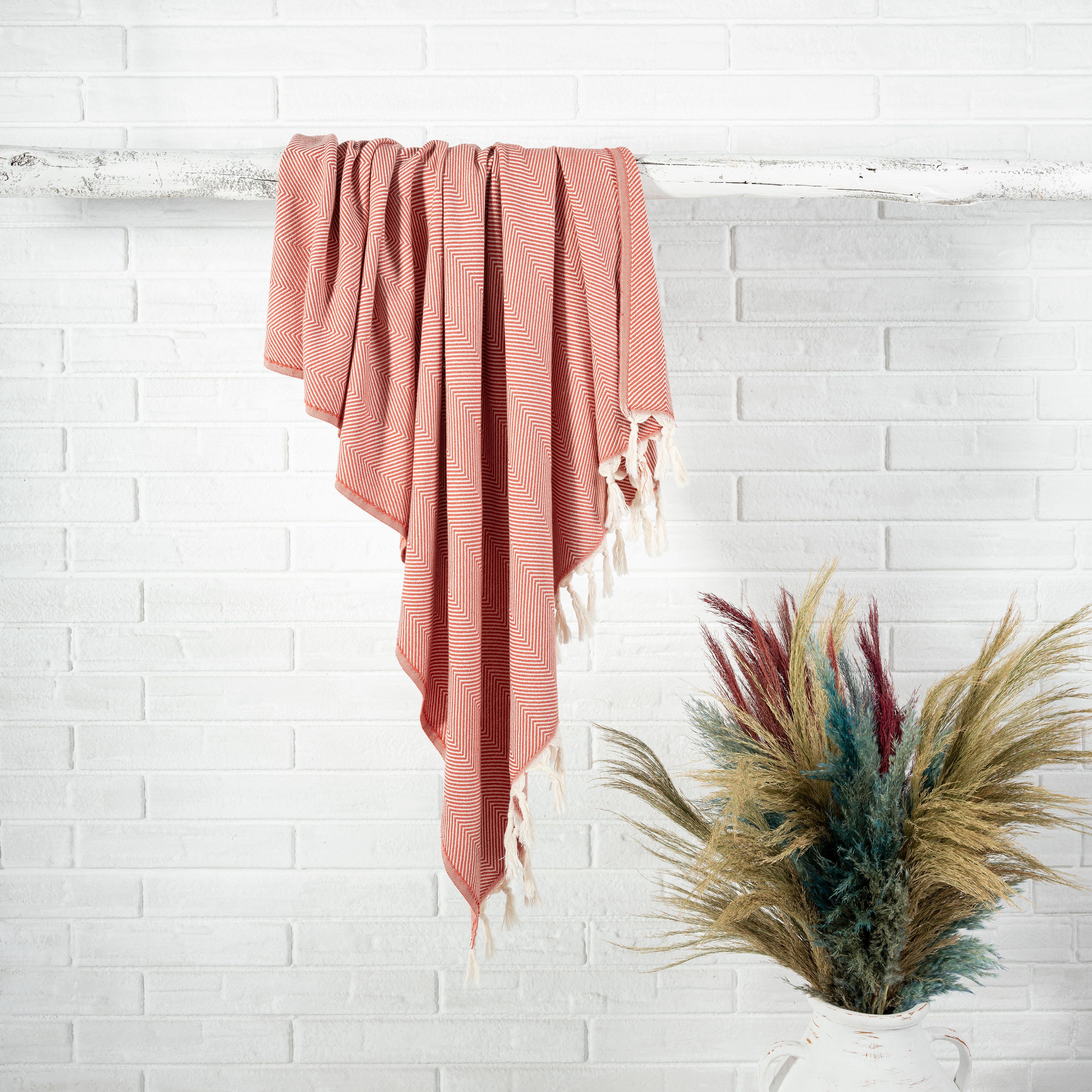 Avery Herringbone Throw Blanket, Orange, large