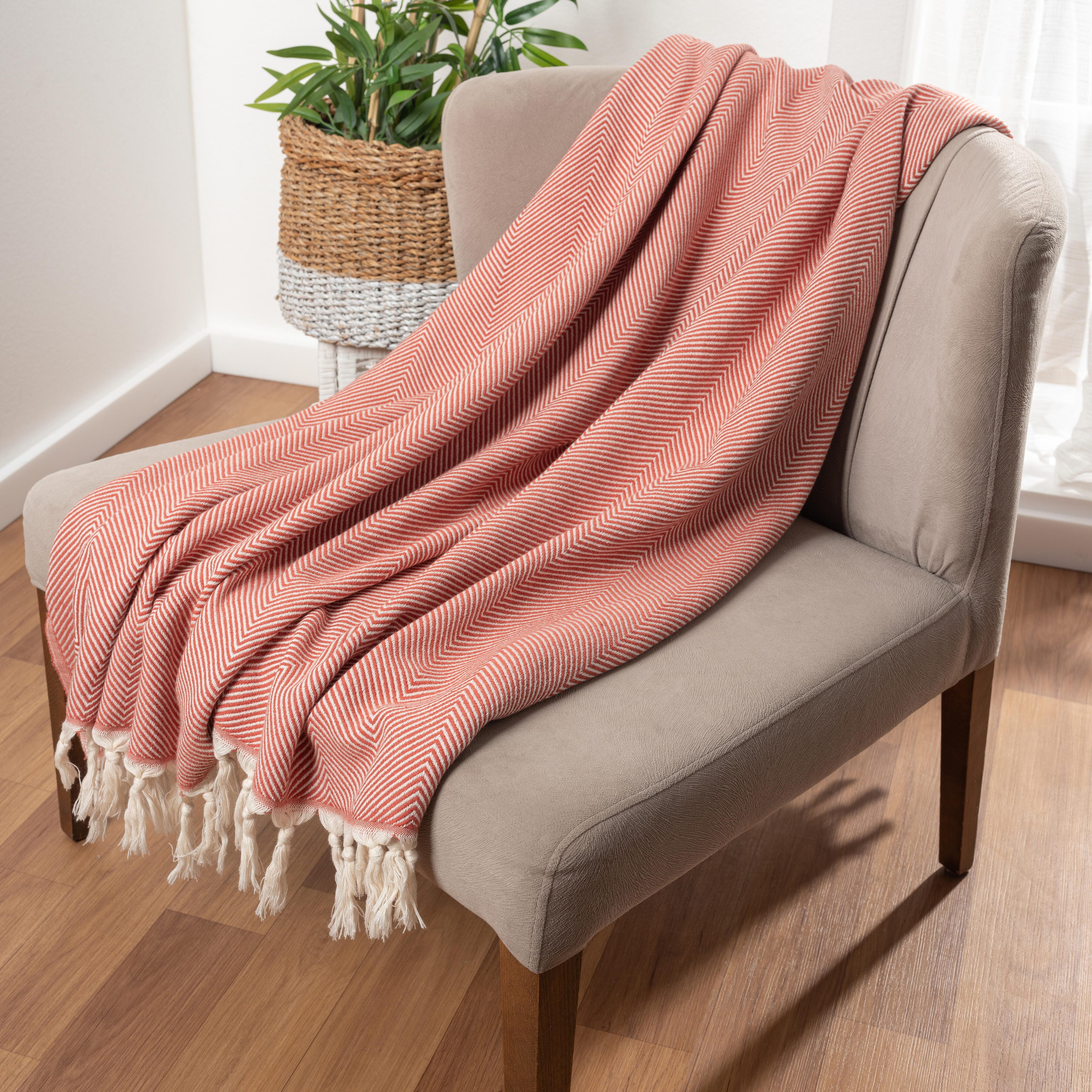 Avery Herringbone Throw Blanket, Orange, large