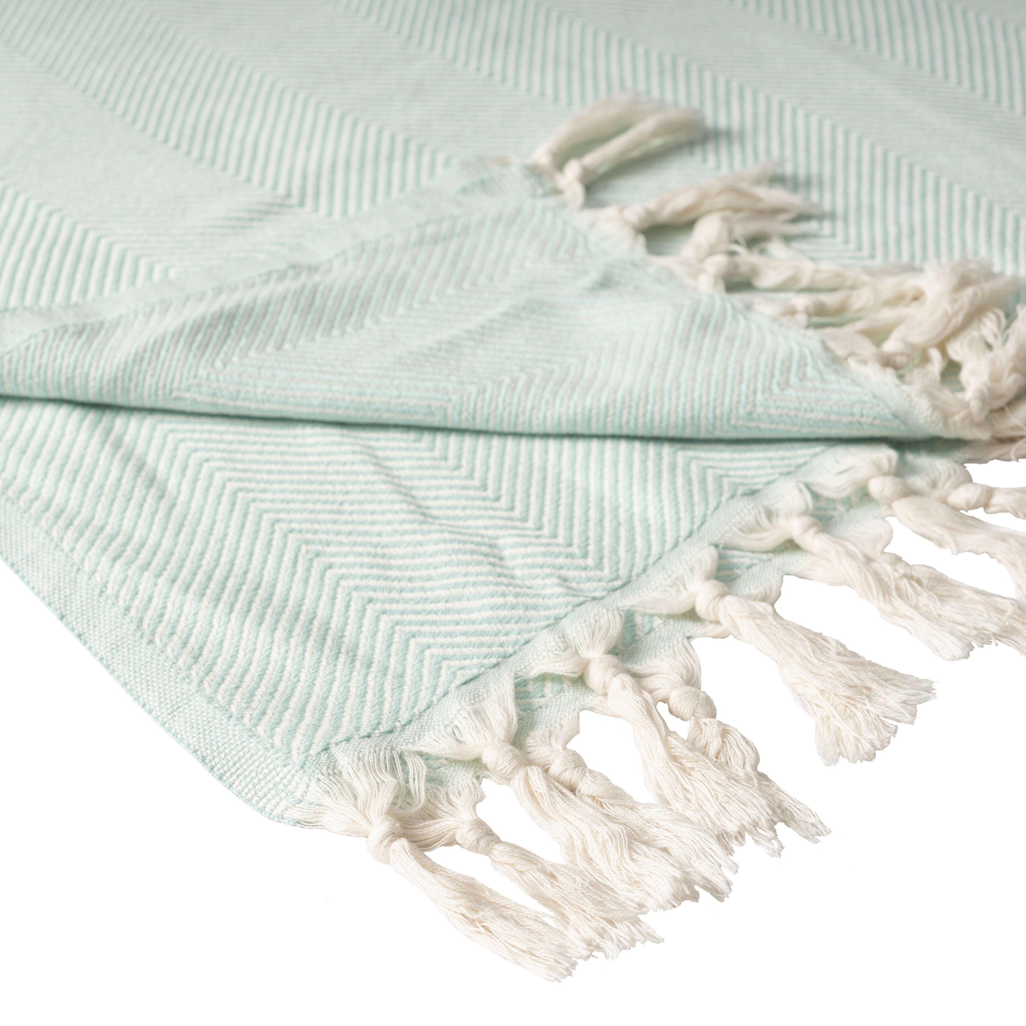 Avery Herringbone Throw Blanket, Light Blue, large
