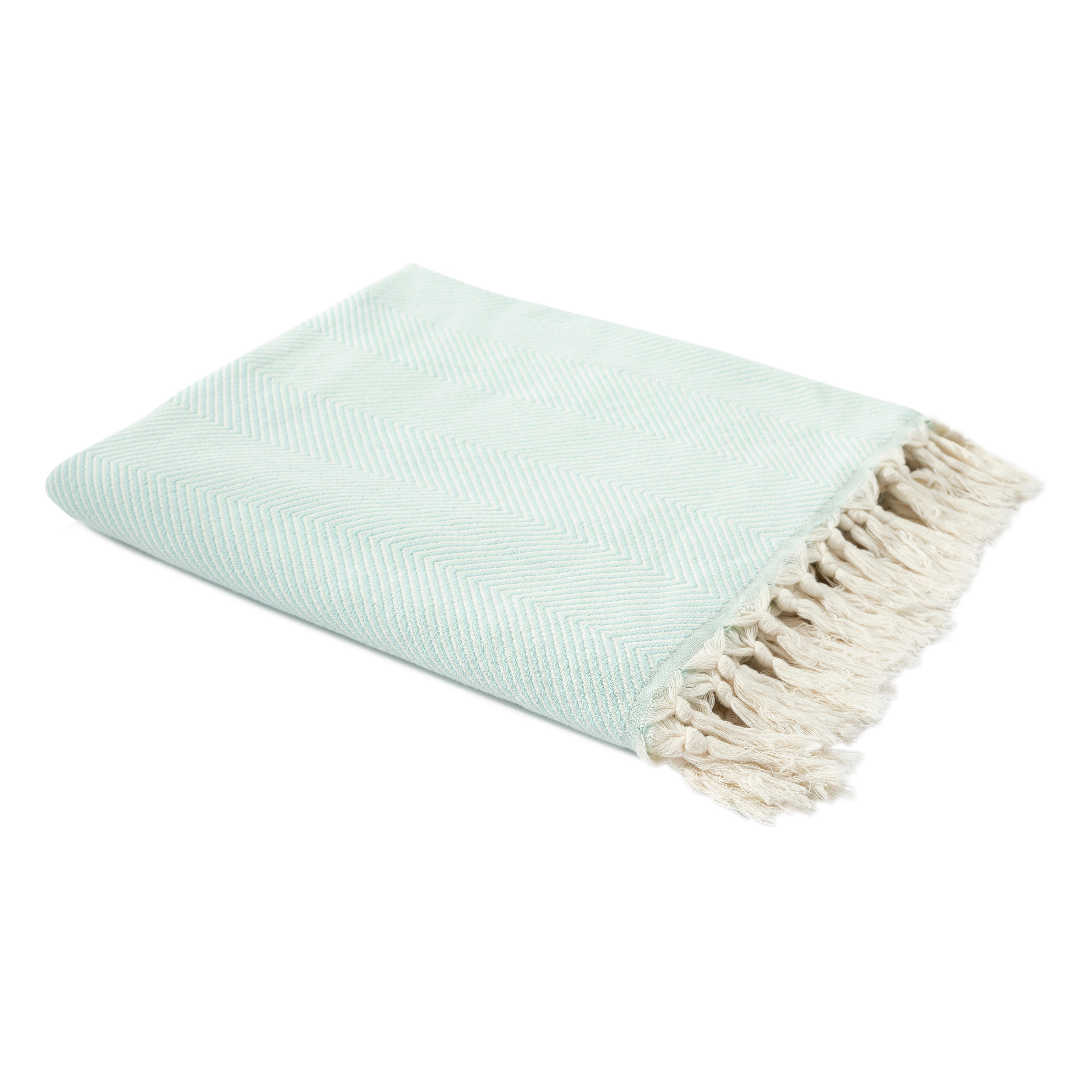Avery Herringbone Throw Blanket, Light Blue, large