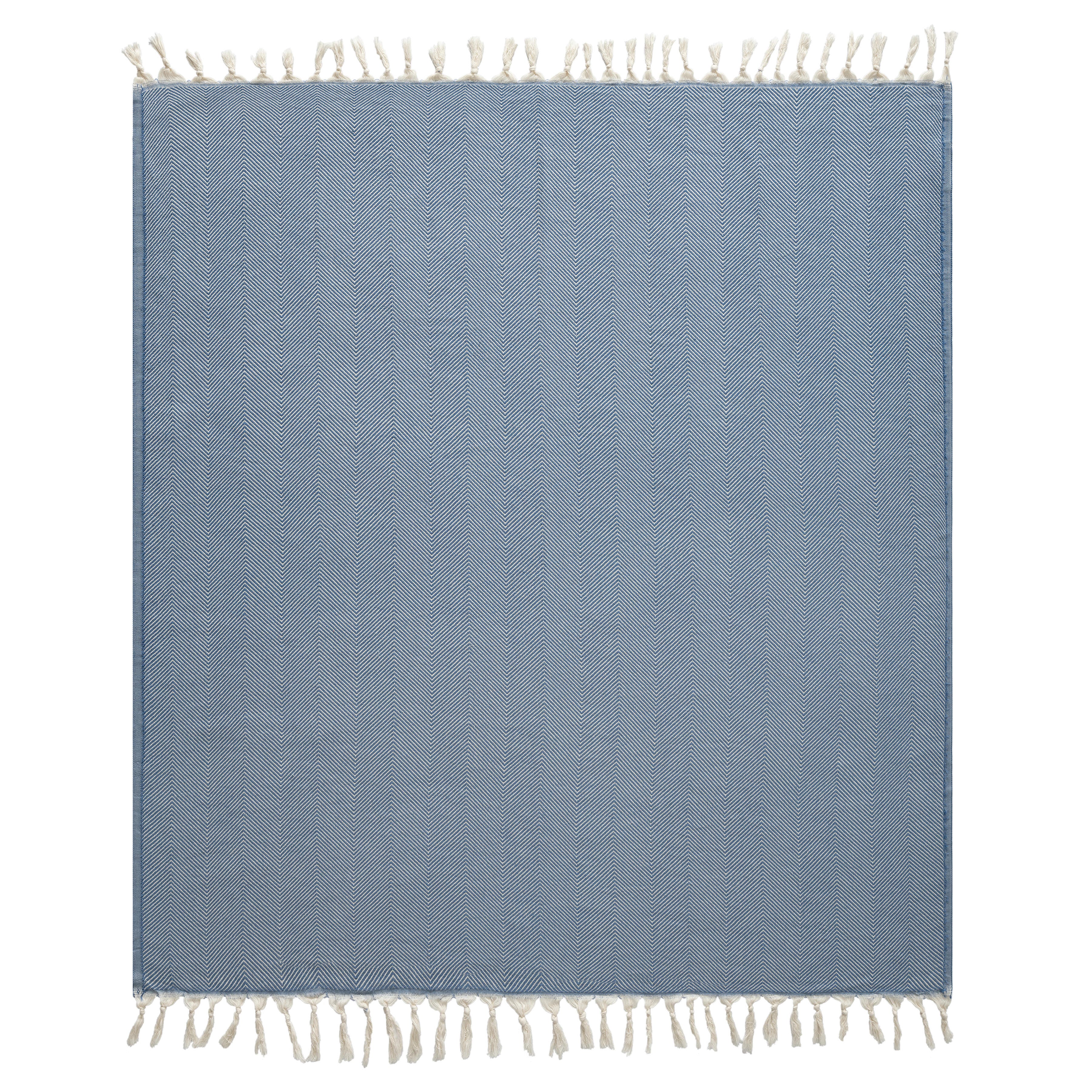 Avery Herringbone Throw Blanket, Blue, large