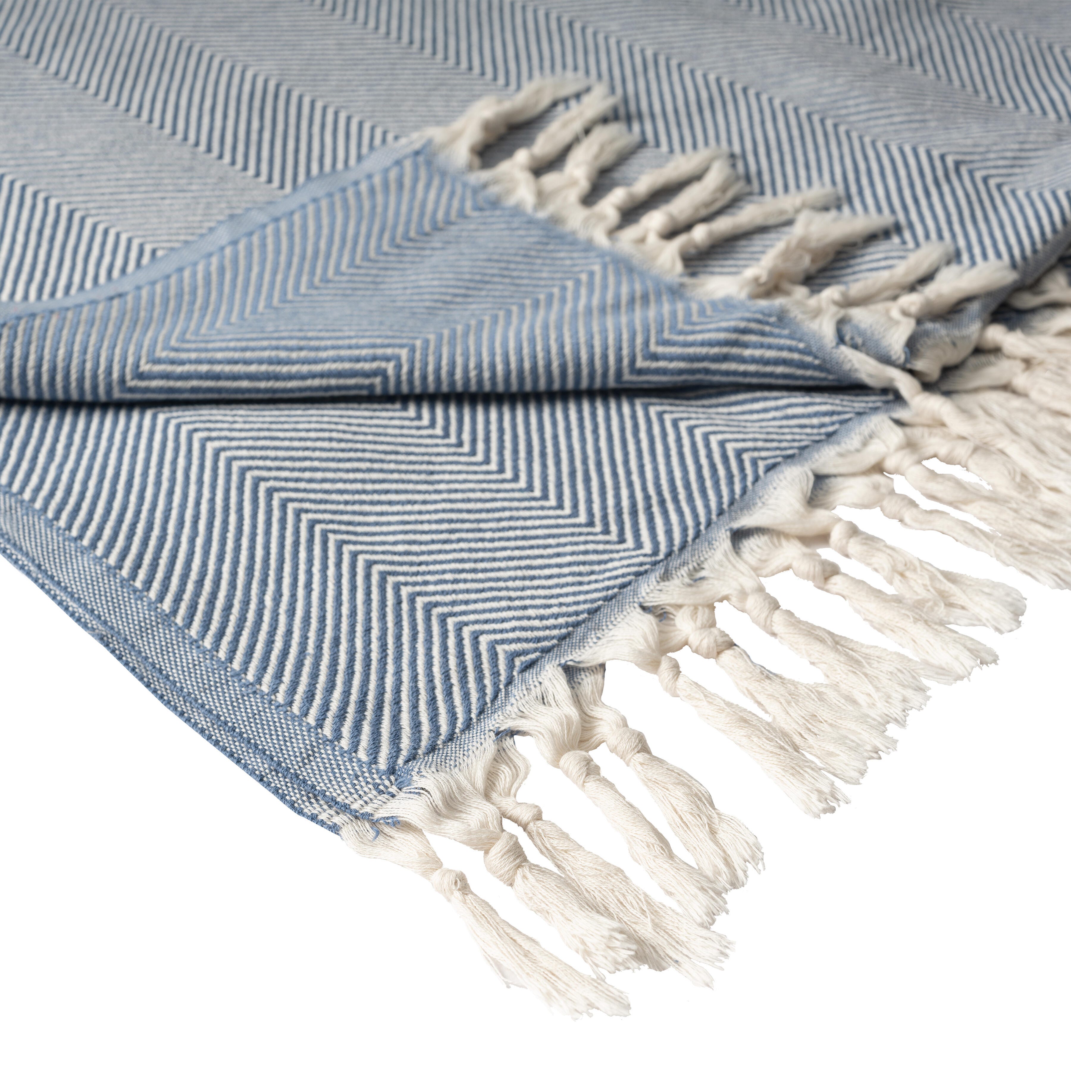 Avery Herringbone Throw Blanket, Blue, large