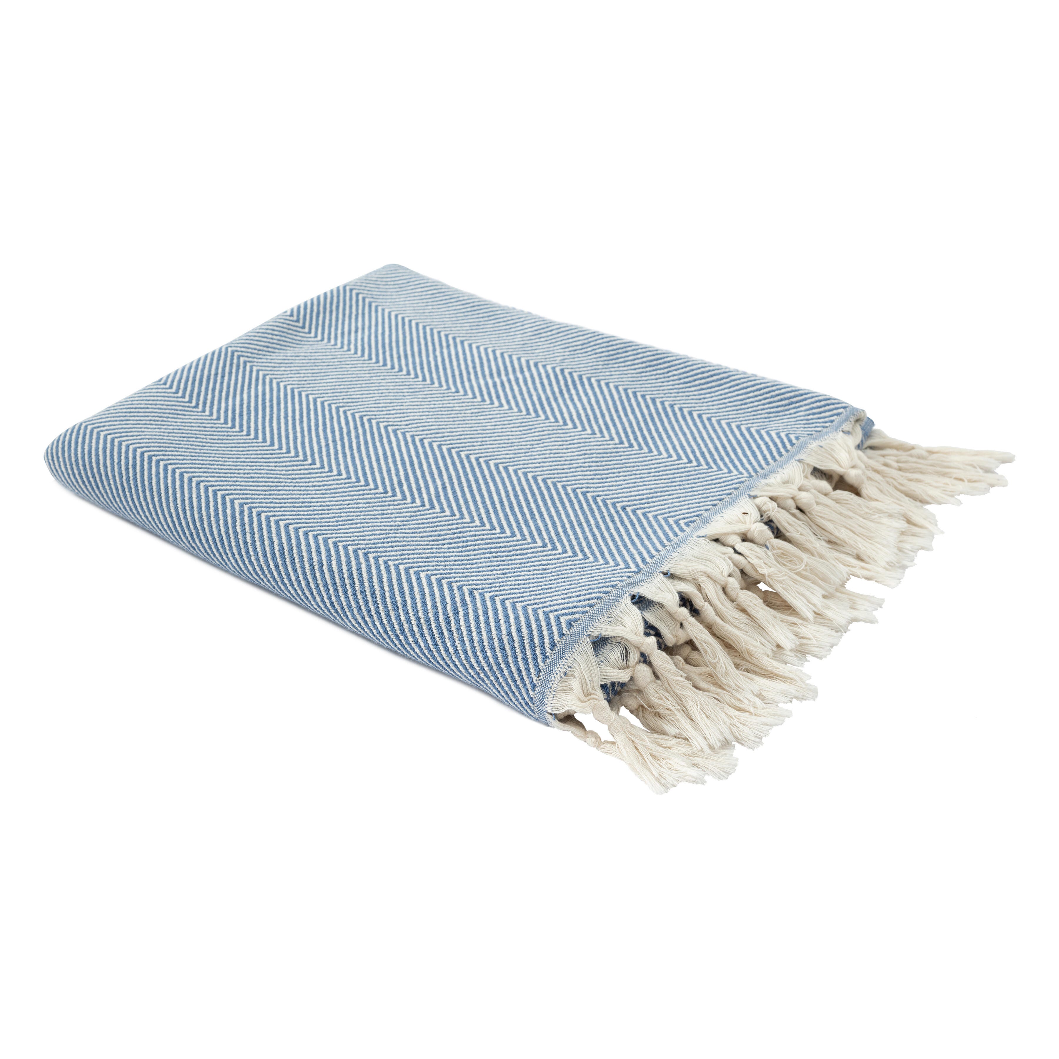 Avery Herringbone Throw Blanket, Blue, large
