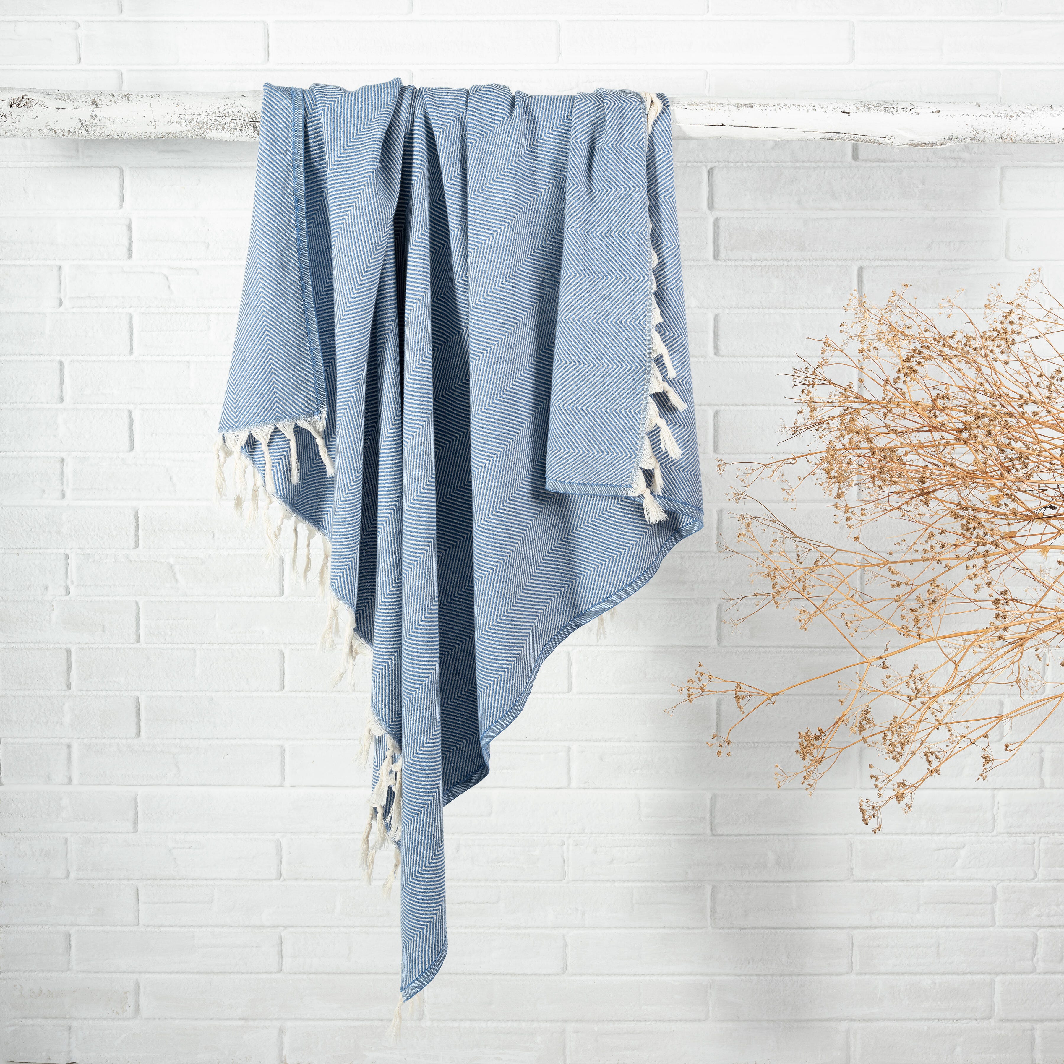 Avery Herringbone Throw Blanket, Blue, large
