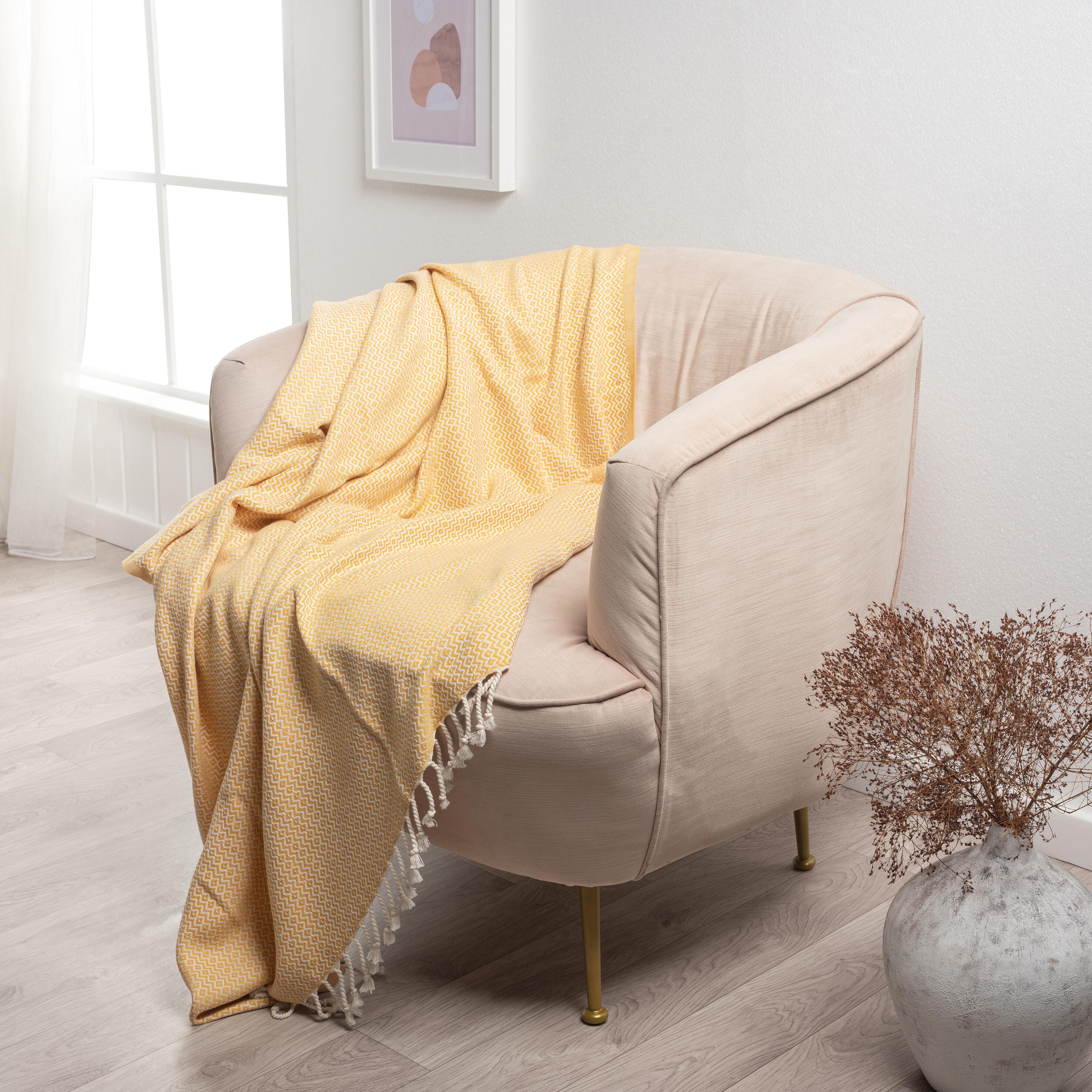 Sadie Diamond Throw Blanket, Yellow, rollover