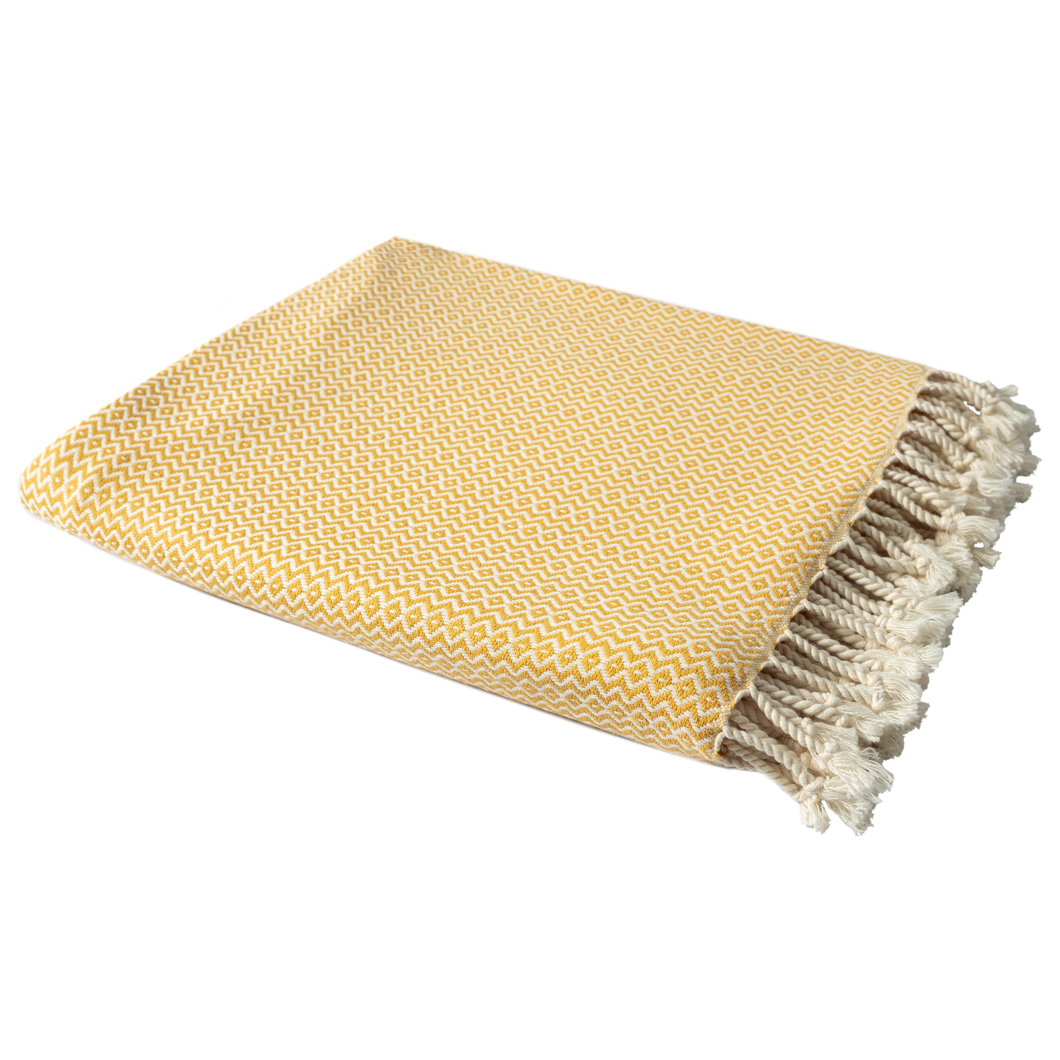 Sadie Diamond Throw Blanket, Yellow, large