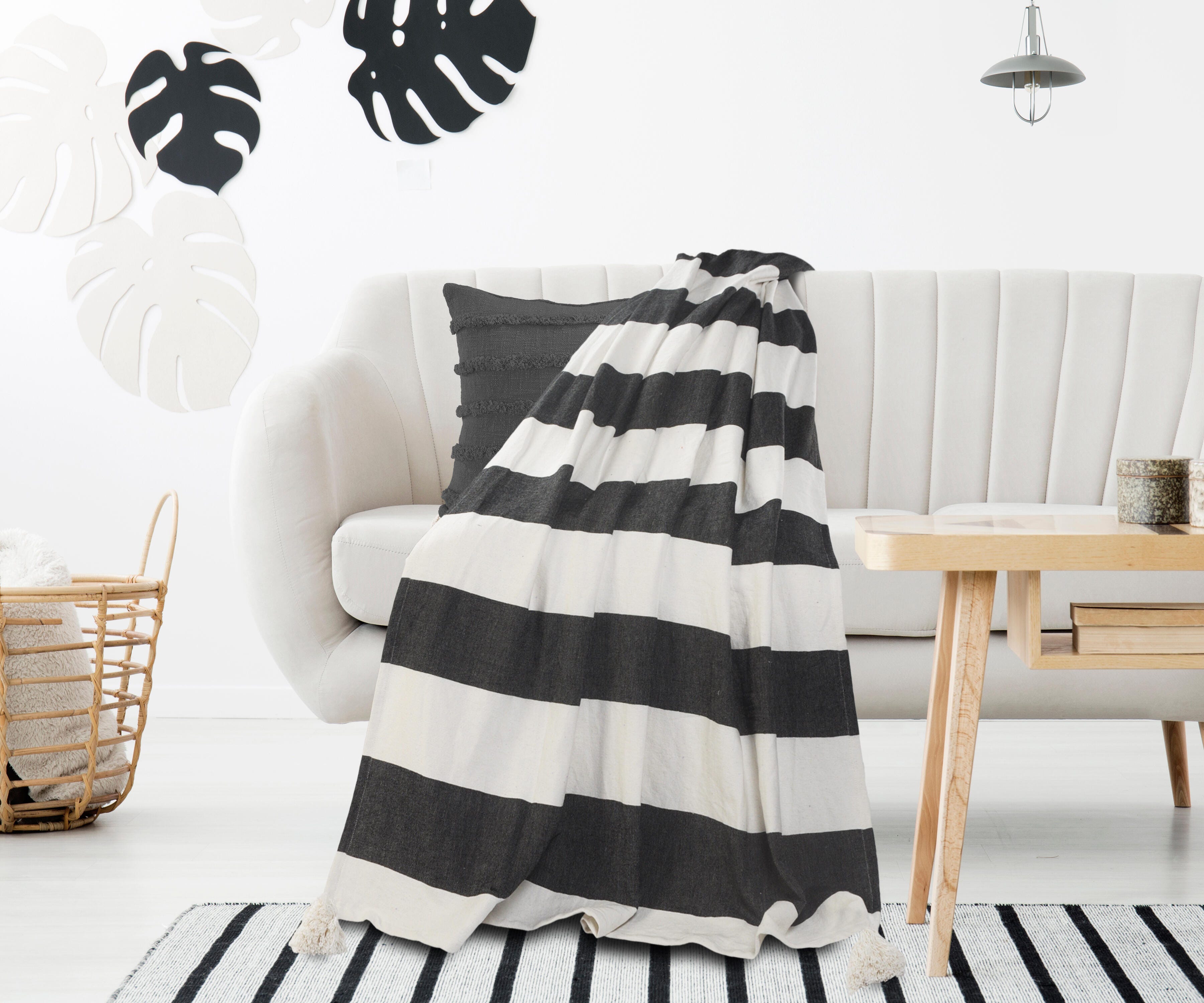 Marlin Striped Throw Blanket, Black, large