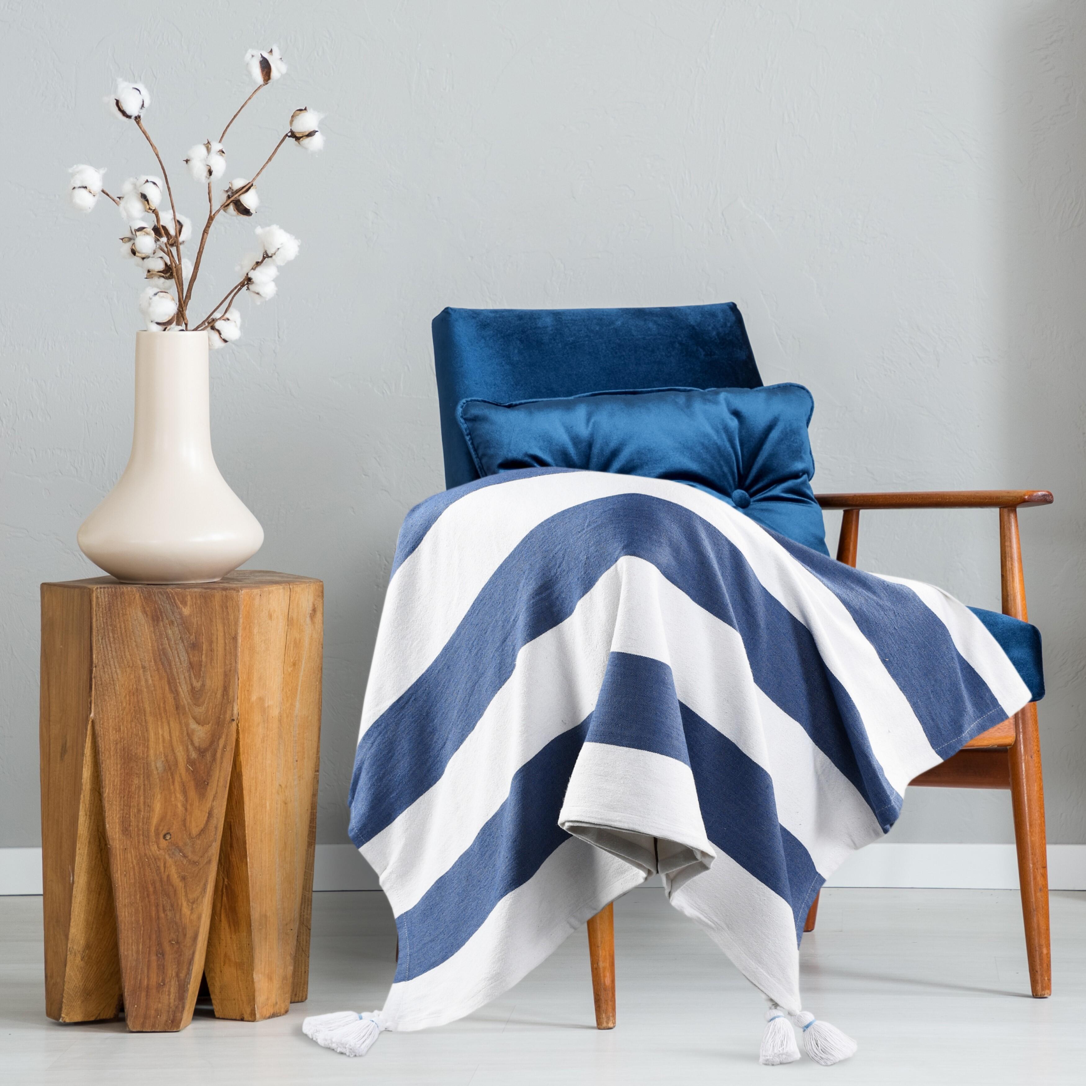Marlin Striped Throw Blanket, Blue, large