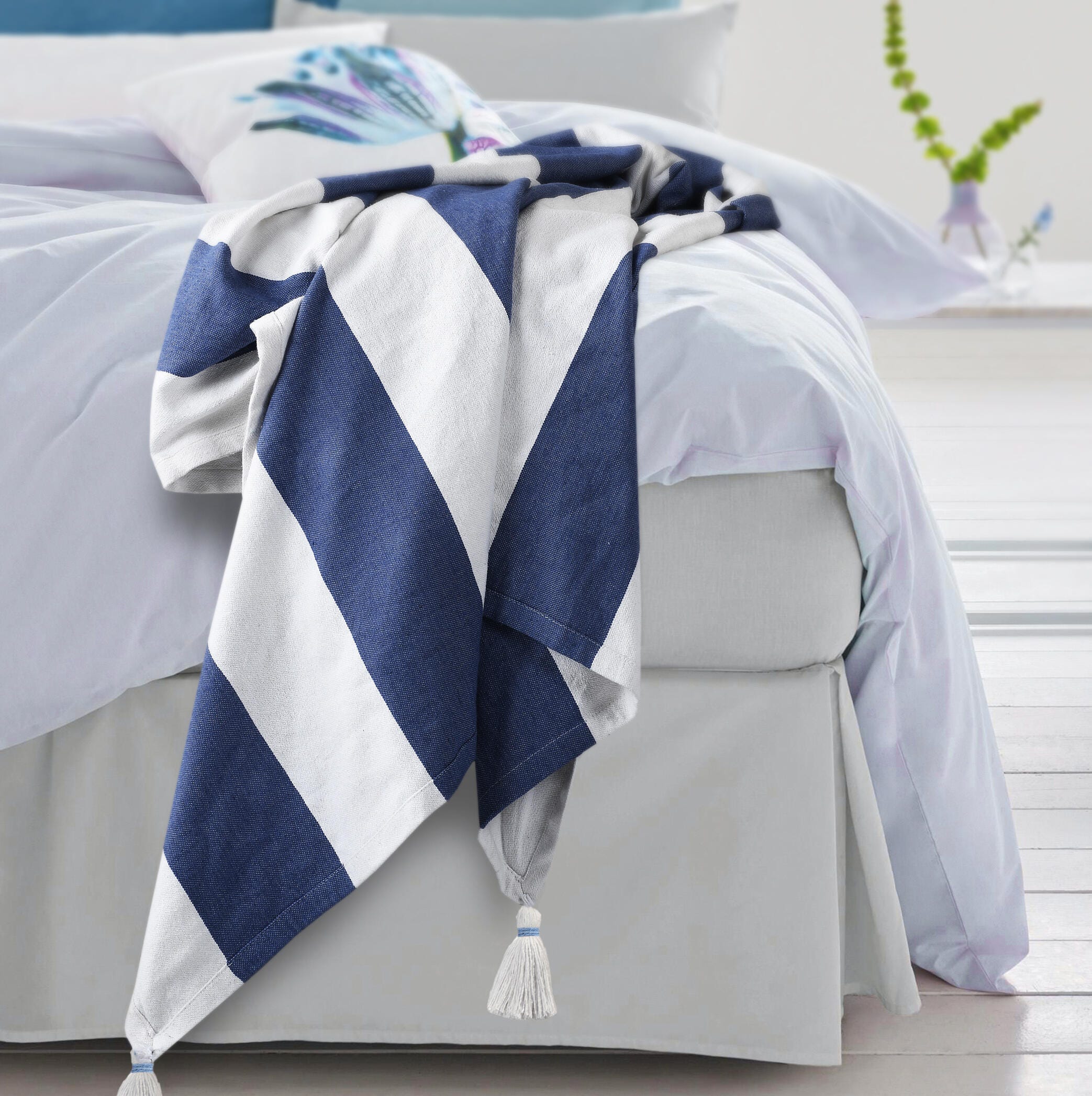 Marlin Striped Throw Blanket, Blue, large