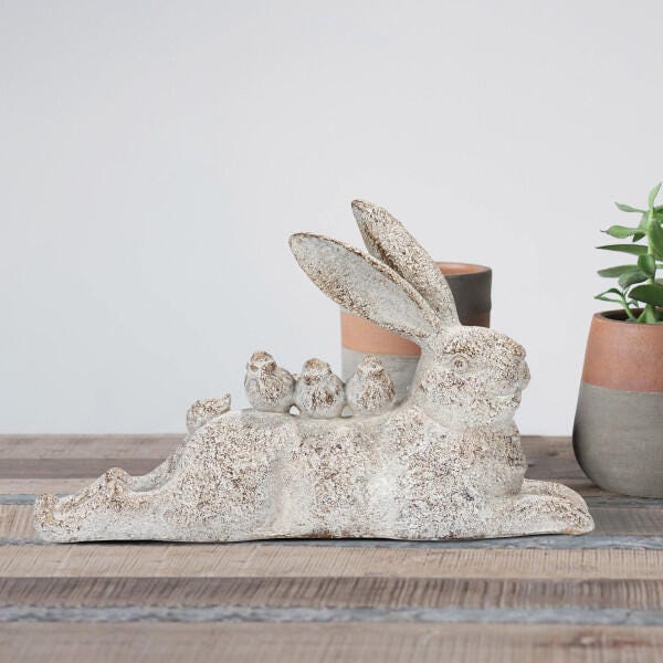 Storied Home Decorative Resting Rabbit with Birds Figurine, , rollover