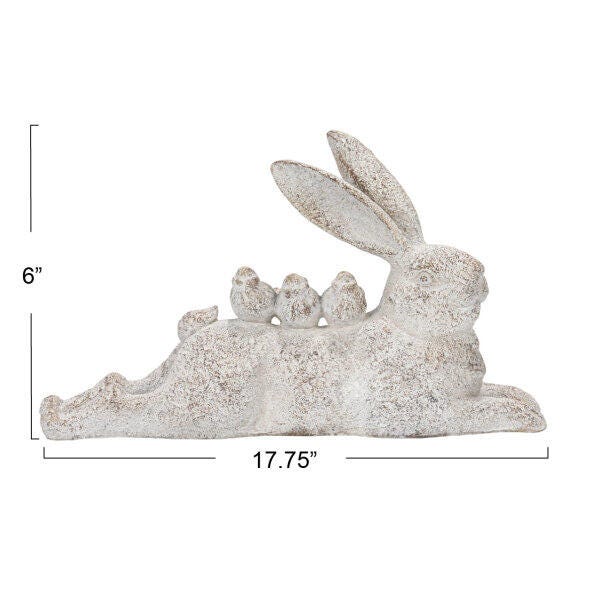 Storied Home Decorative Resting Rabbit with Birds Figurine, , large