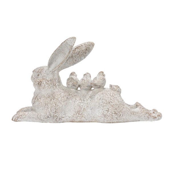 Storied Home Decorative Resting Rabbit with Birds Figurine, , large