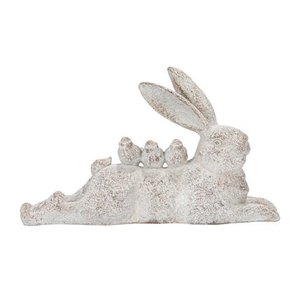 Storied Home Decorative Resting Rabbit with Birds Figurine, , large